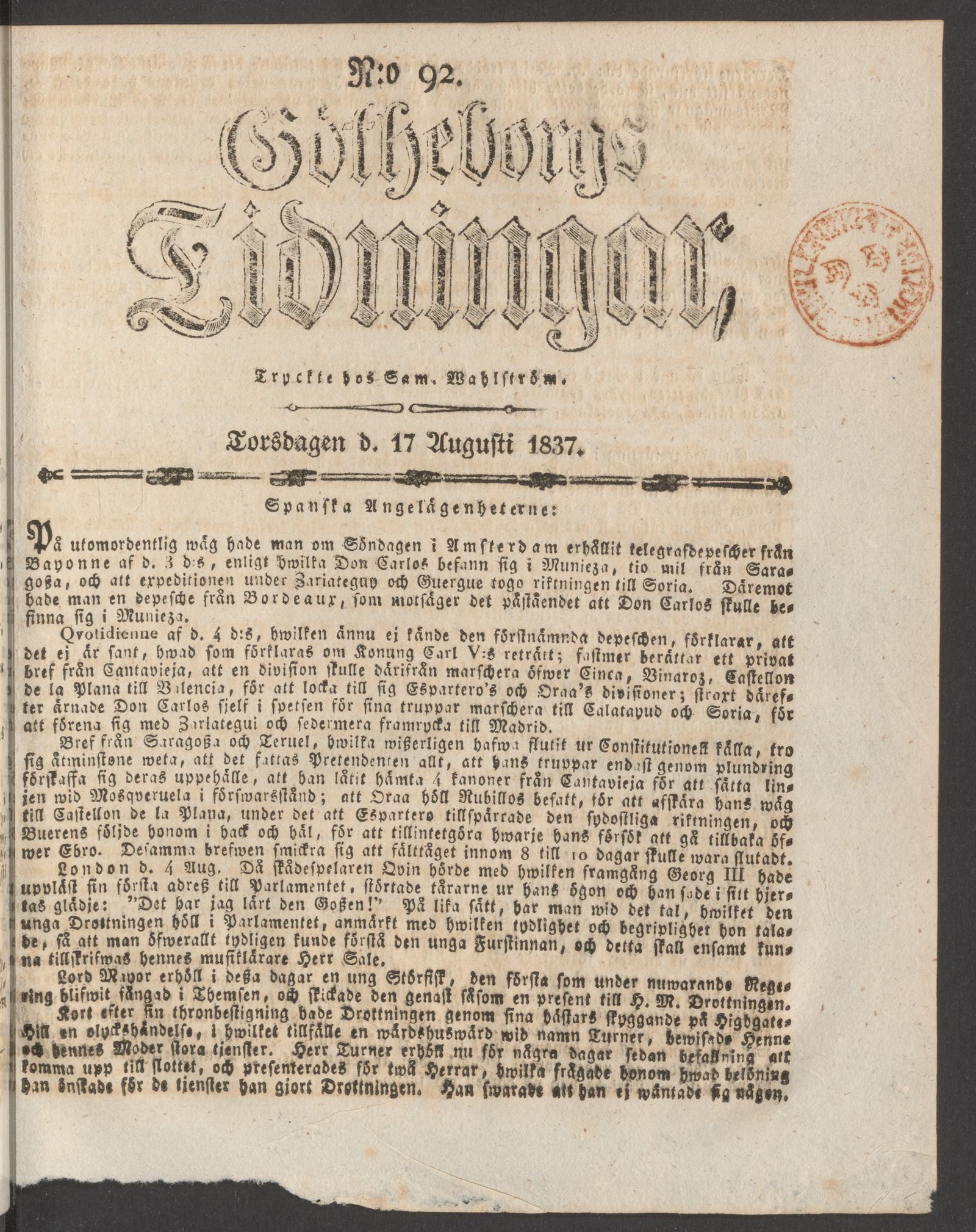 Tidningssida ur GÖTHEBORGS TIDNINGAR, 1837-08-17