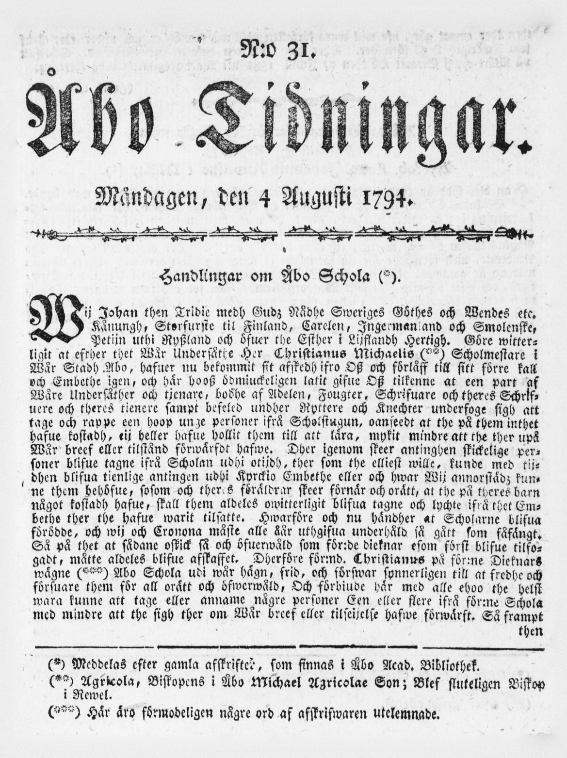 Tidningssida ur ÅBO TIDNINGAR, 1794-08-04