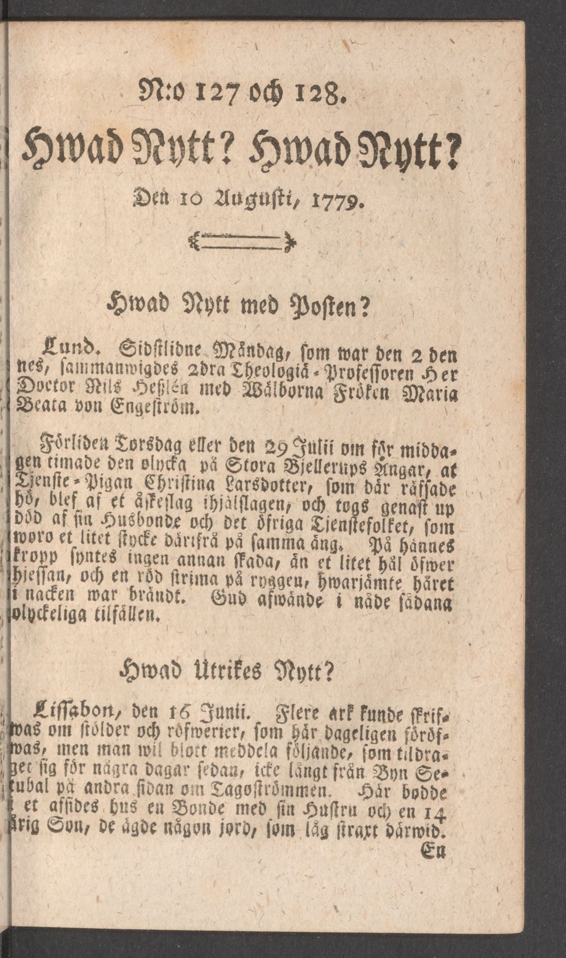 Tidningssida ur HWAD NYTT?, 1779-08-10