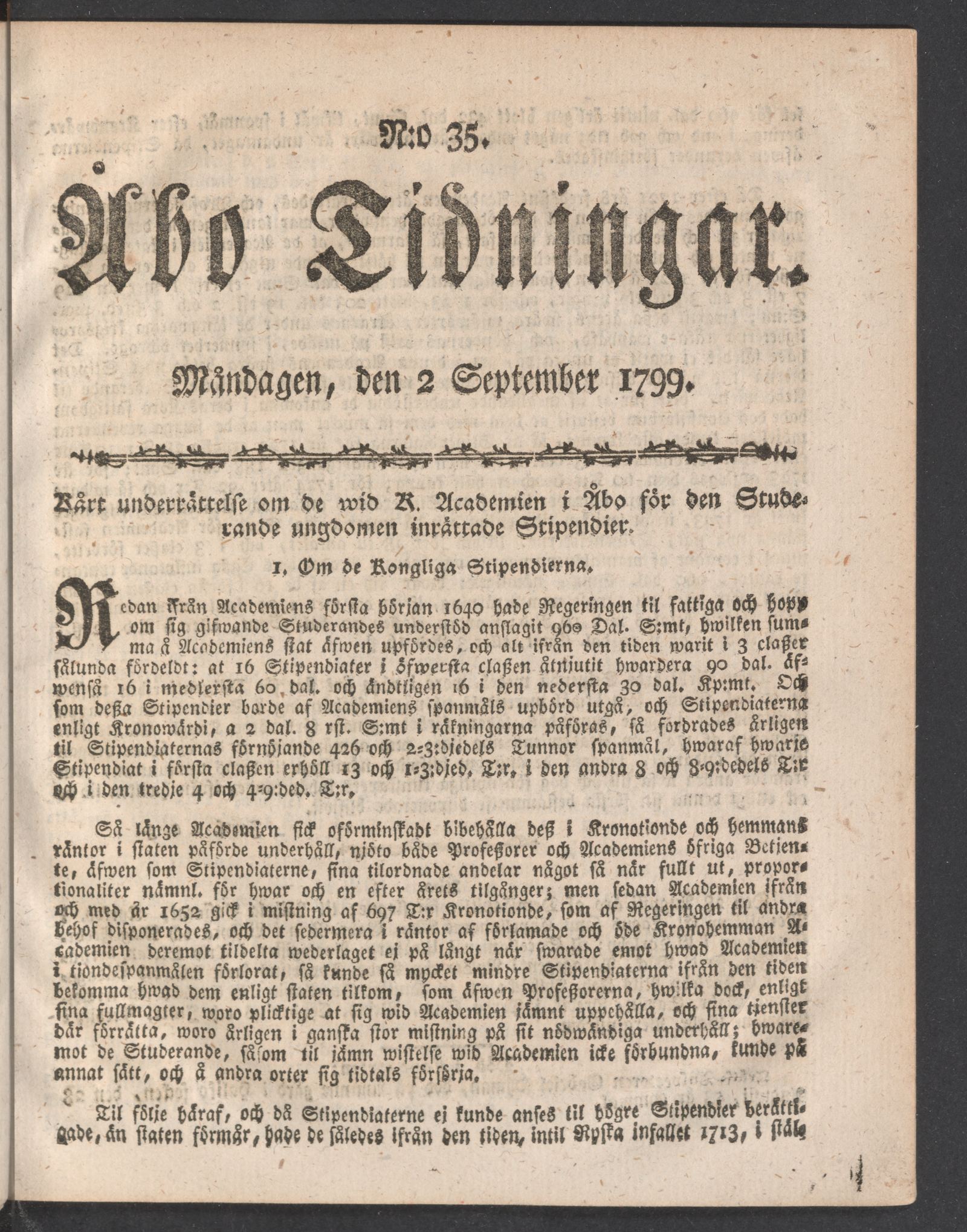 Tidningssida ur ÅBO TIDNINGAR, 1799-09-02