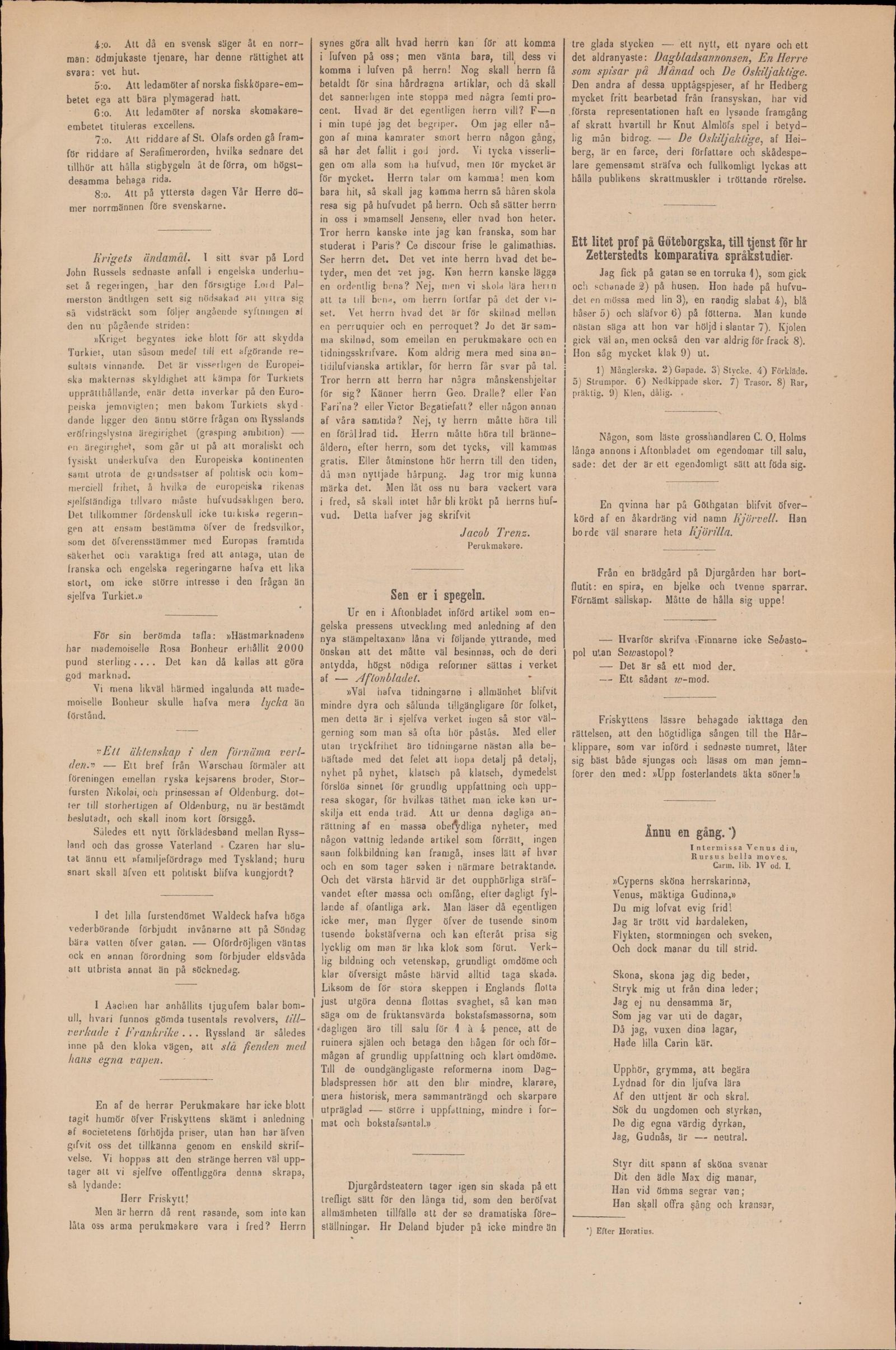 Tidningssida ur Friskytten, 1855-08-25