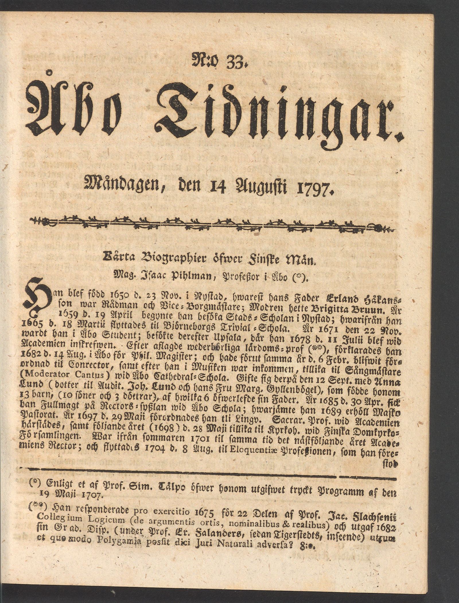 Tidningssida ur ÅBO TIDNINGAR, 1797-08-14