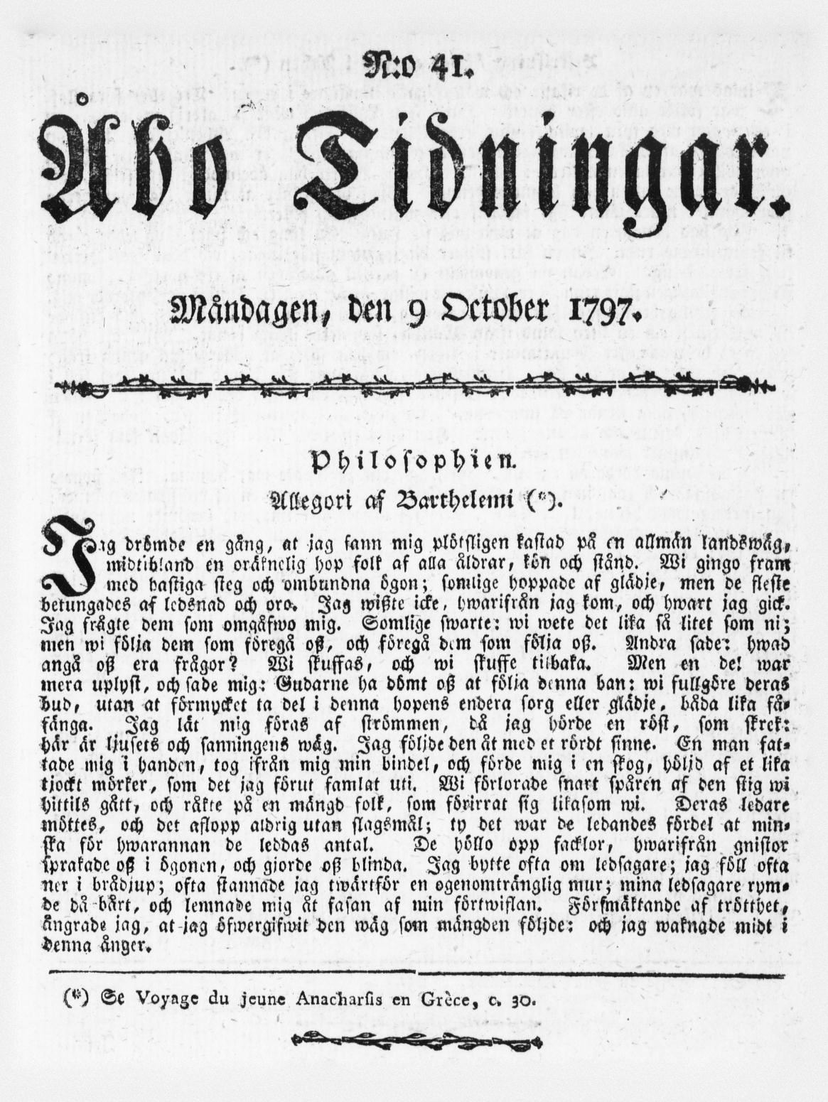 Tidningssida ur ÅBO TIDNINGAR, 1797-10-09