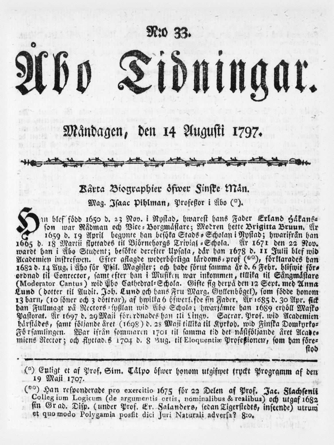 Tidningssida ur ÅBO TIDNINGAR, 1797-08-14