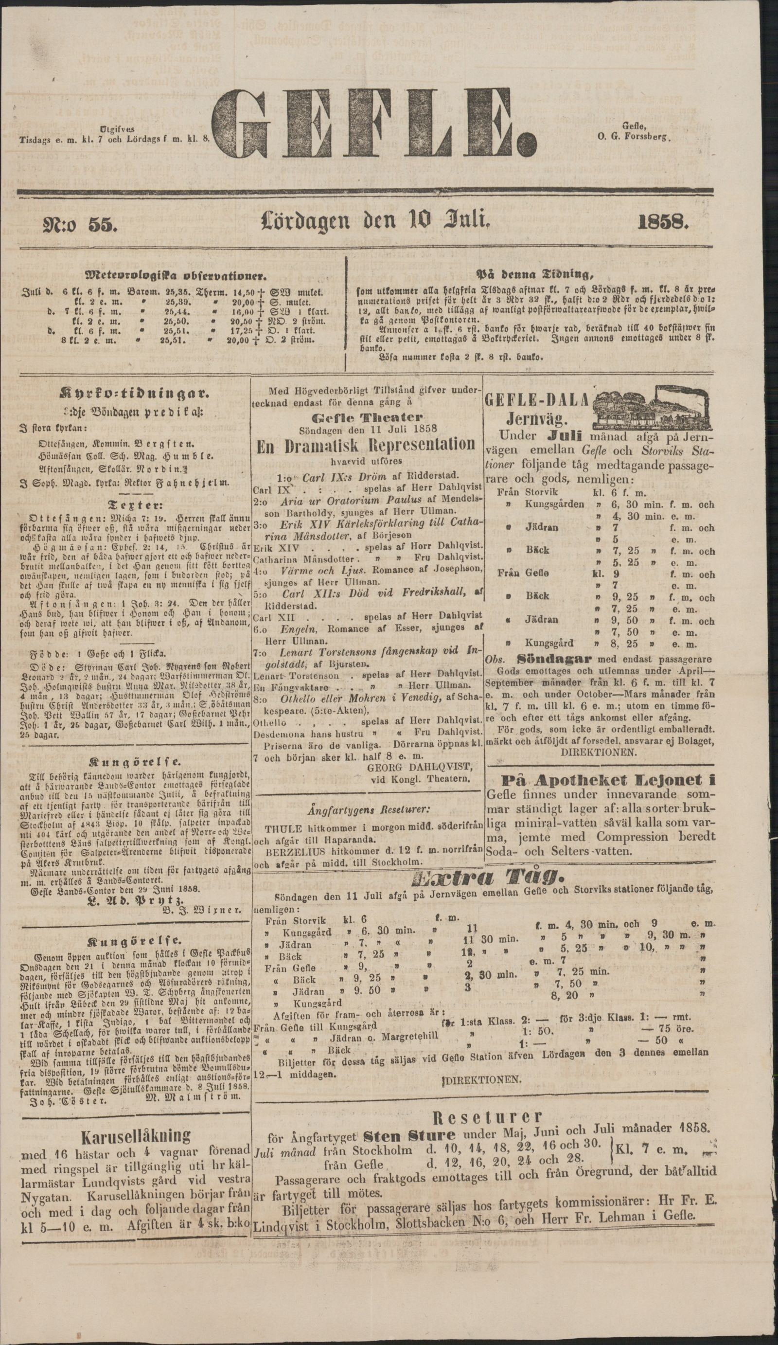 Tidningssida ur GEFLEBORGS LÄNS TIDNING, 1858-07-10