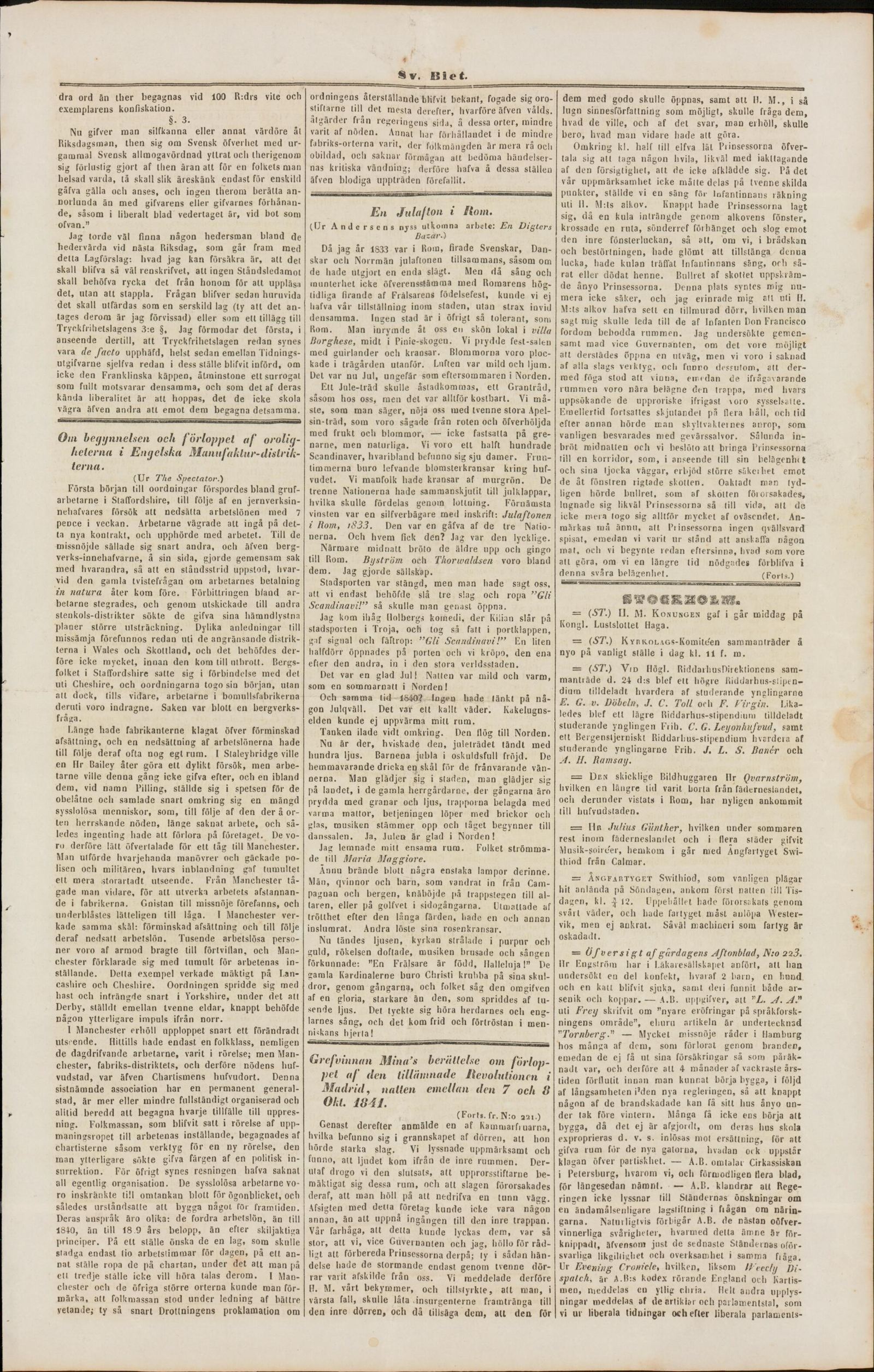 Tidningssida ur Svenska Biet, 1842-09-28