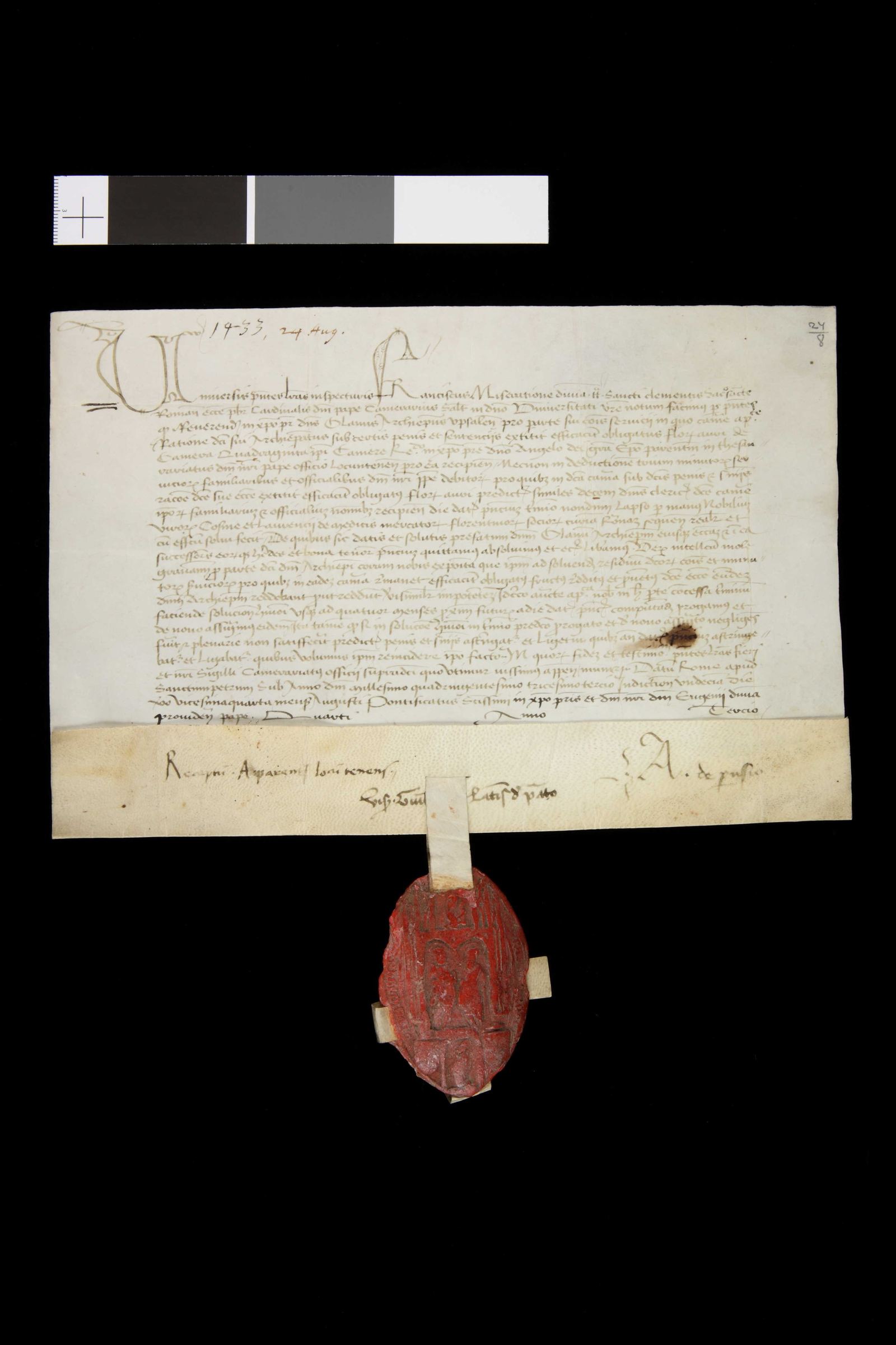 Tidningssida ur Svenskt Diplomatarium, 1433-08-24