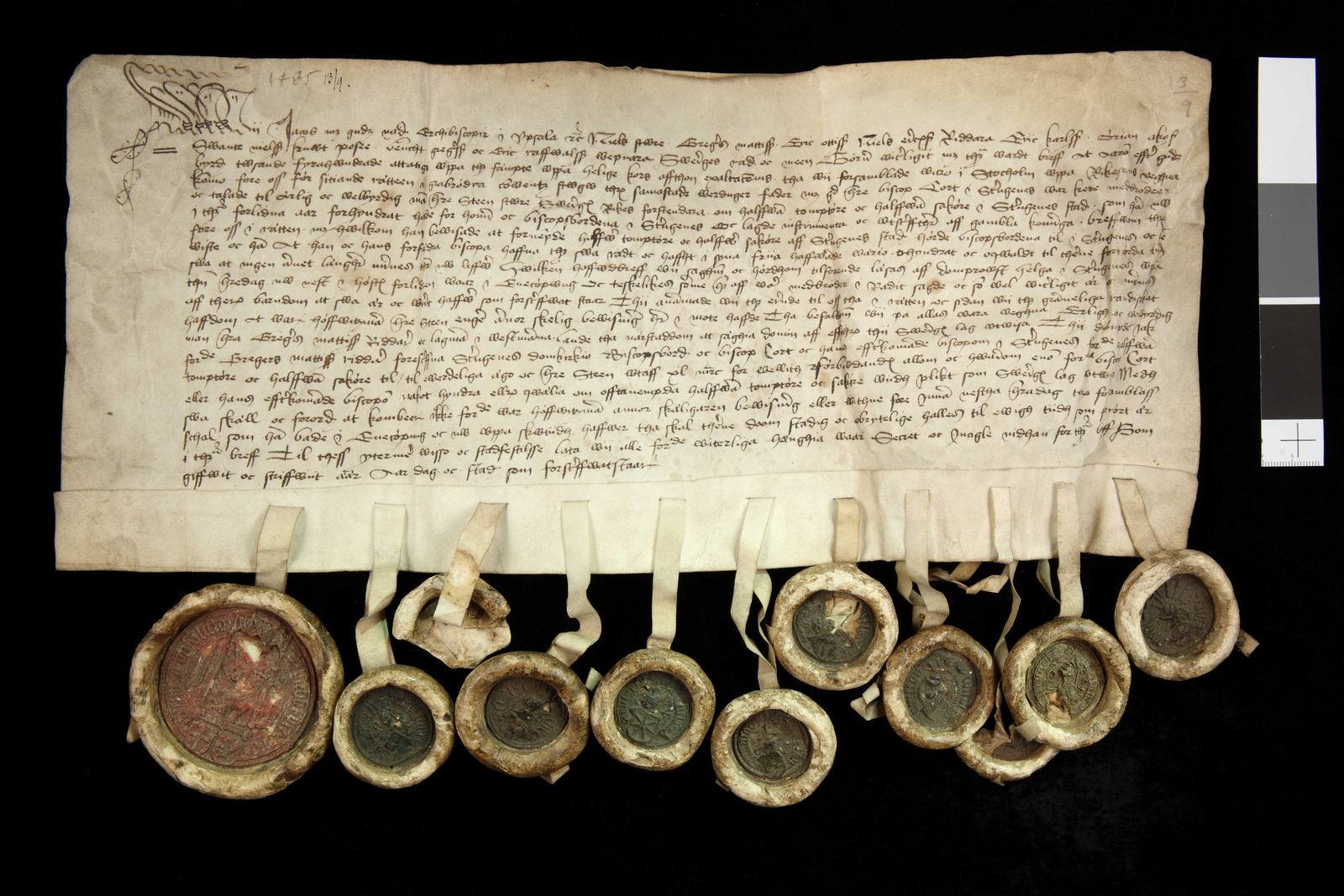 Tidningssida ur Svenskt Diplomatarium, 1485-09-13