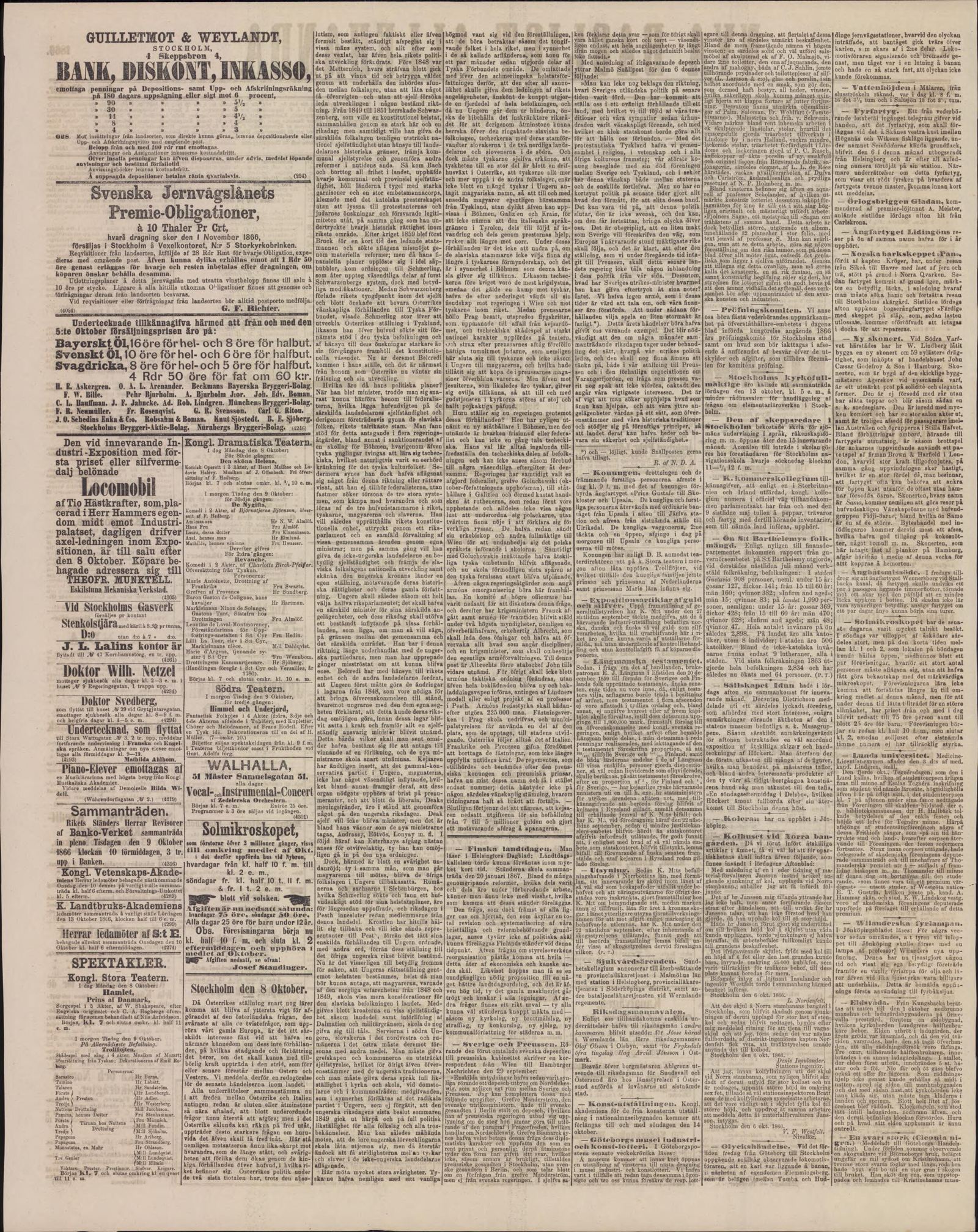 Tidningssida ur Nya Dagligt Allehanda, 1866-10-08