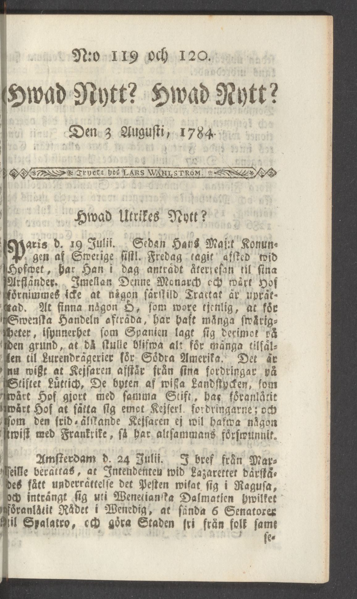 Tidningssida ur HWAD NYTT?, 1784-08-03