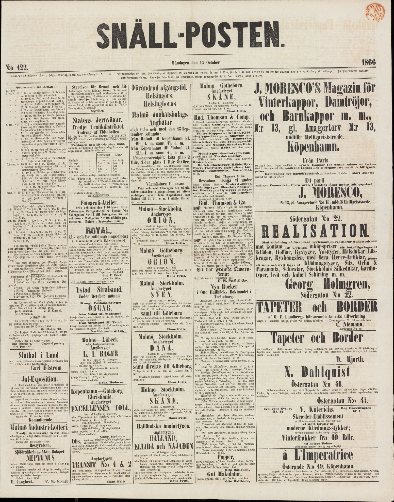 Tidningssida ur SNÄLLPOSTEN, 1866-10-15