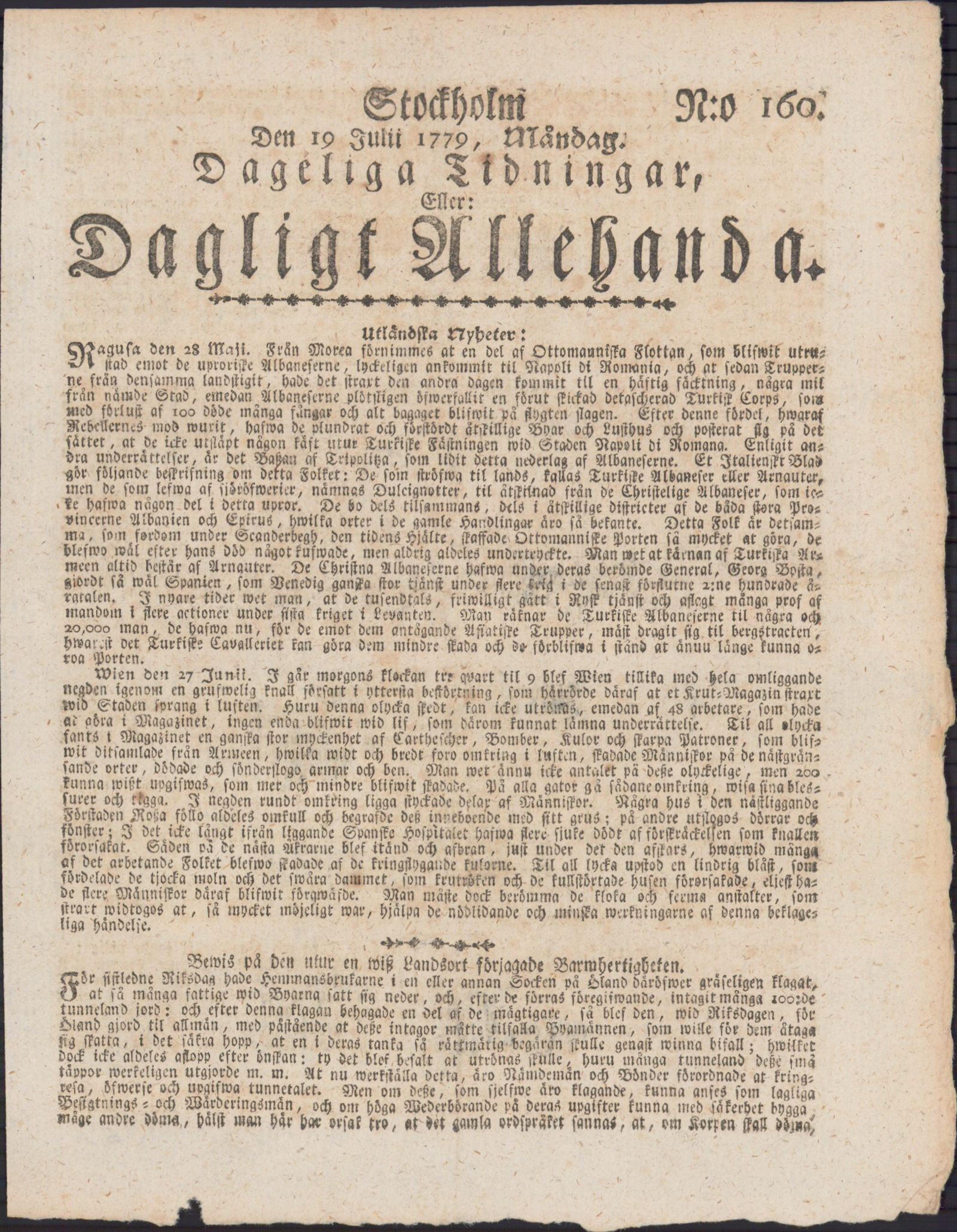 Tidningssida ur DAGLIGT ALLEHANDA, 1779-07-19
