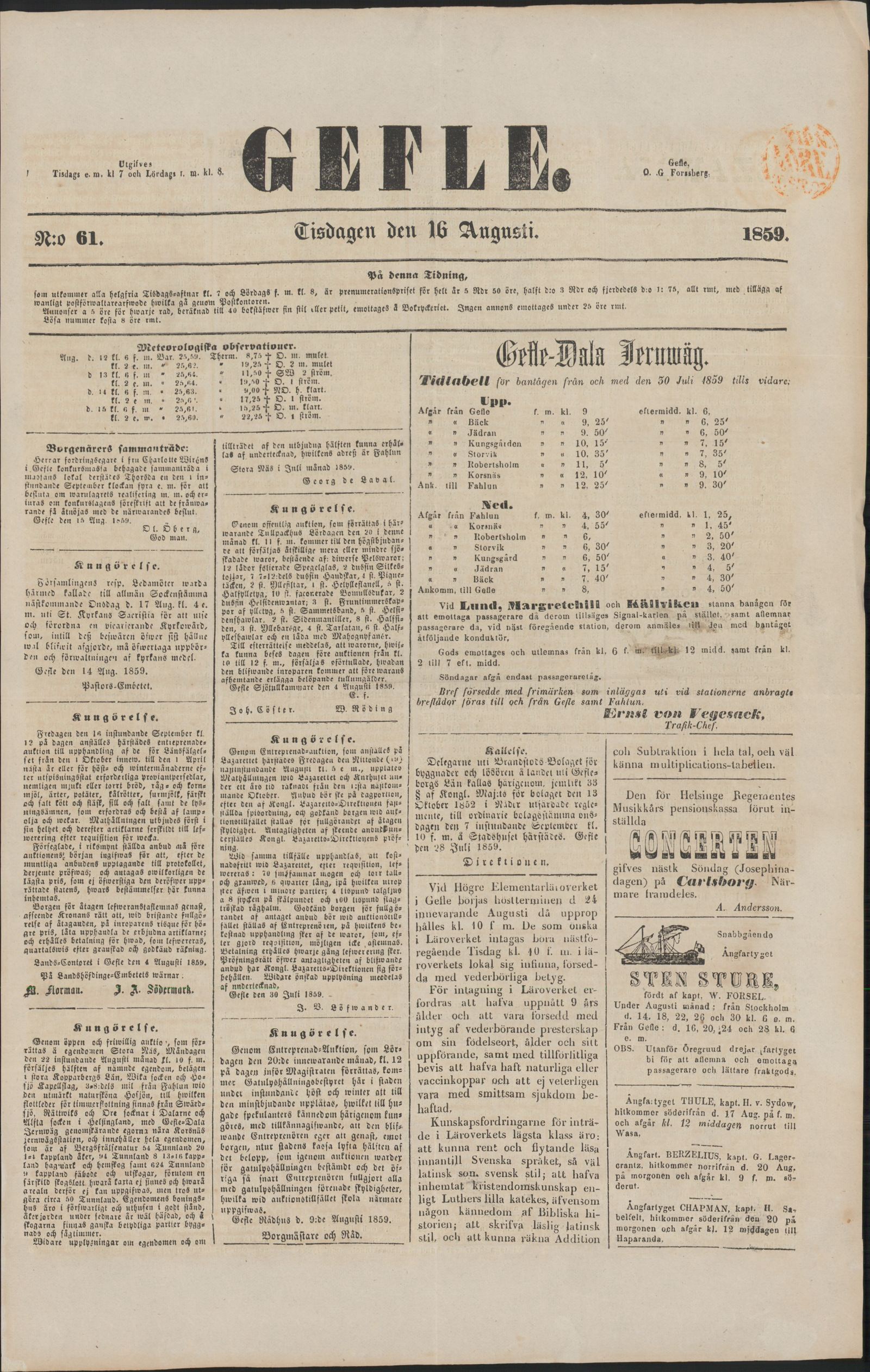 Tidningssida ur GEFLEBORGS LÄNS TIDNING, 1859-08-16