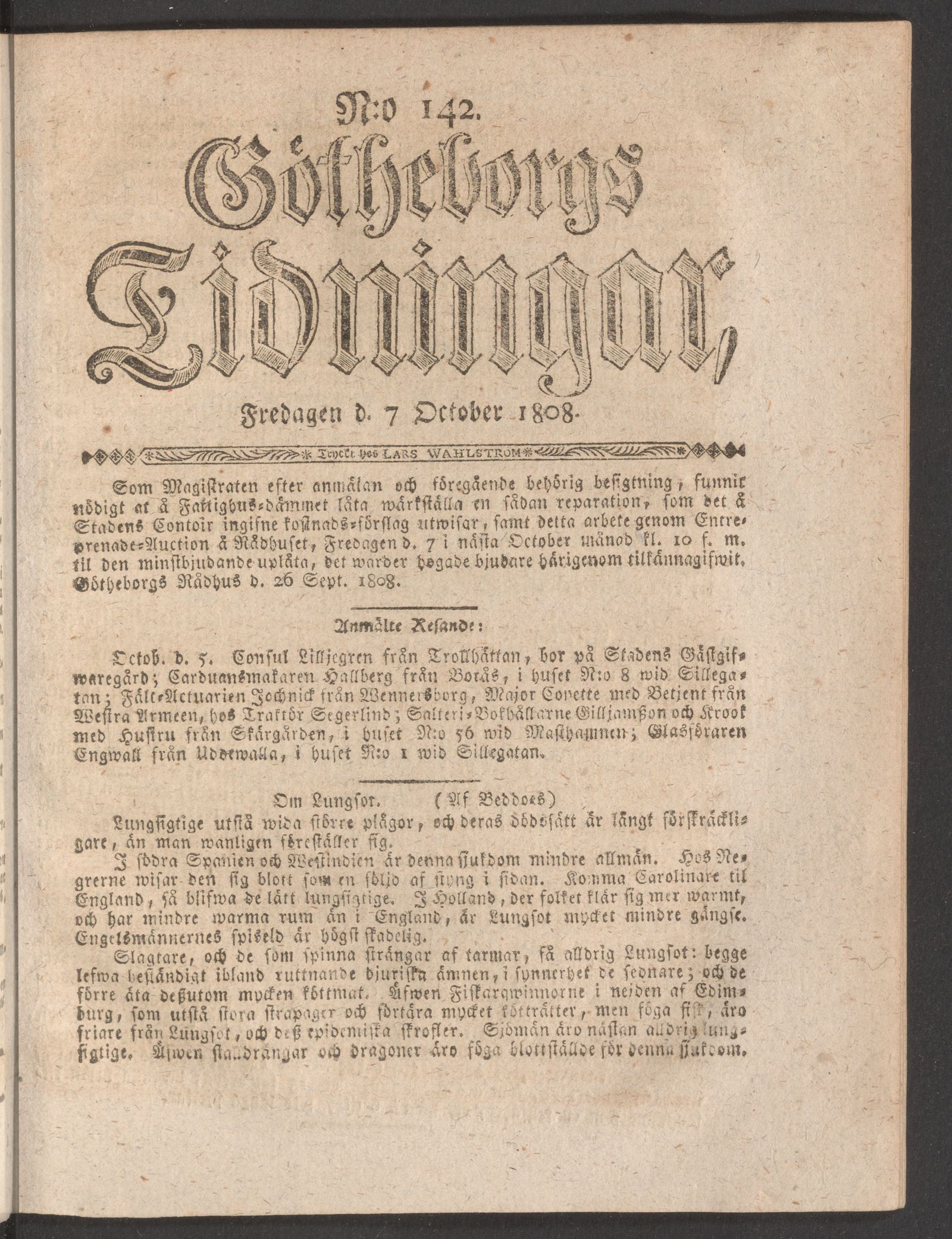 Tidningssida ur GÖTHEBORGS TIDNINGAR, 1808-10-07