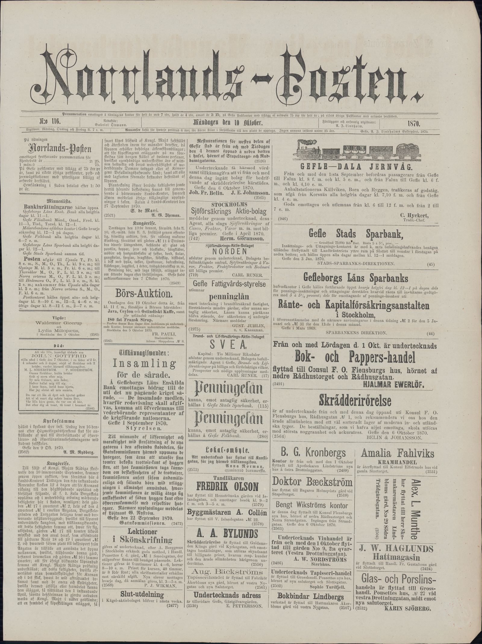 Tidningssida ur NORRLANDSPOSTEN, 1870-10-10