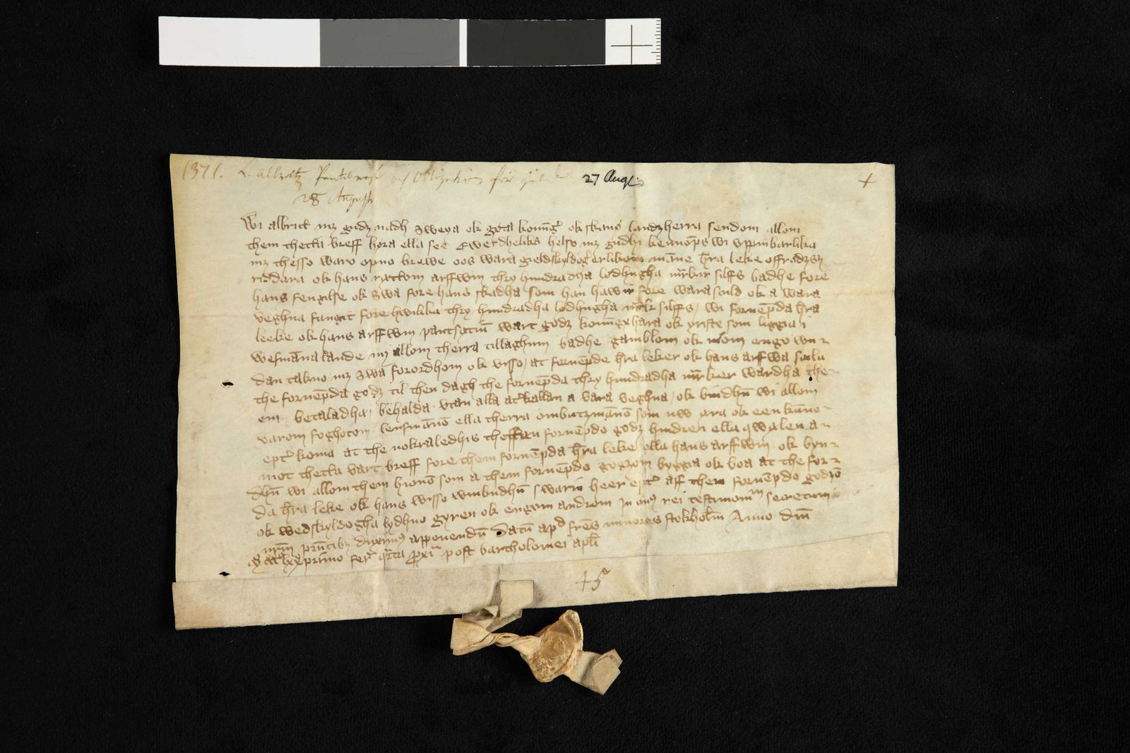Tidningssida ur Svenskt Diplomatarium, 1371-08-27