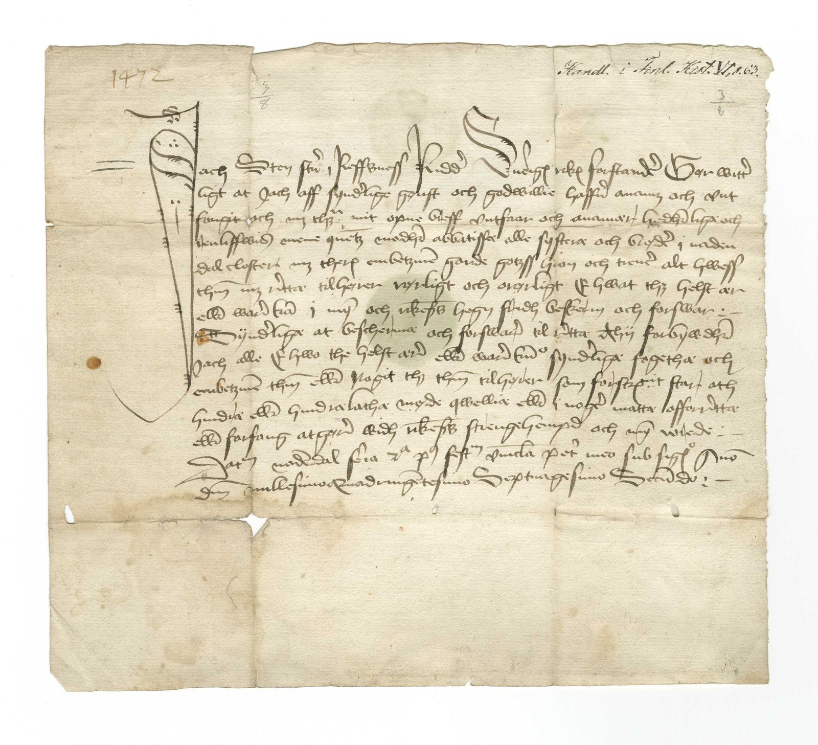 Tidningssida ur Svenskt Diplomatarium, 1472-08-03