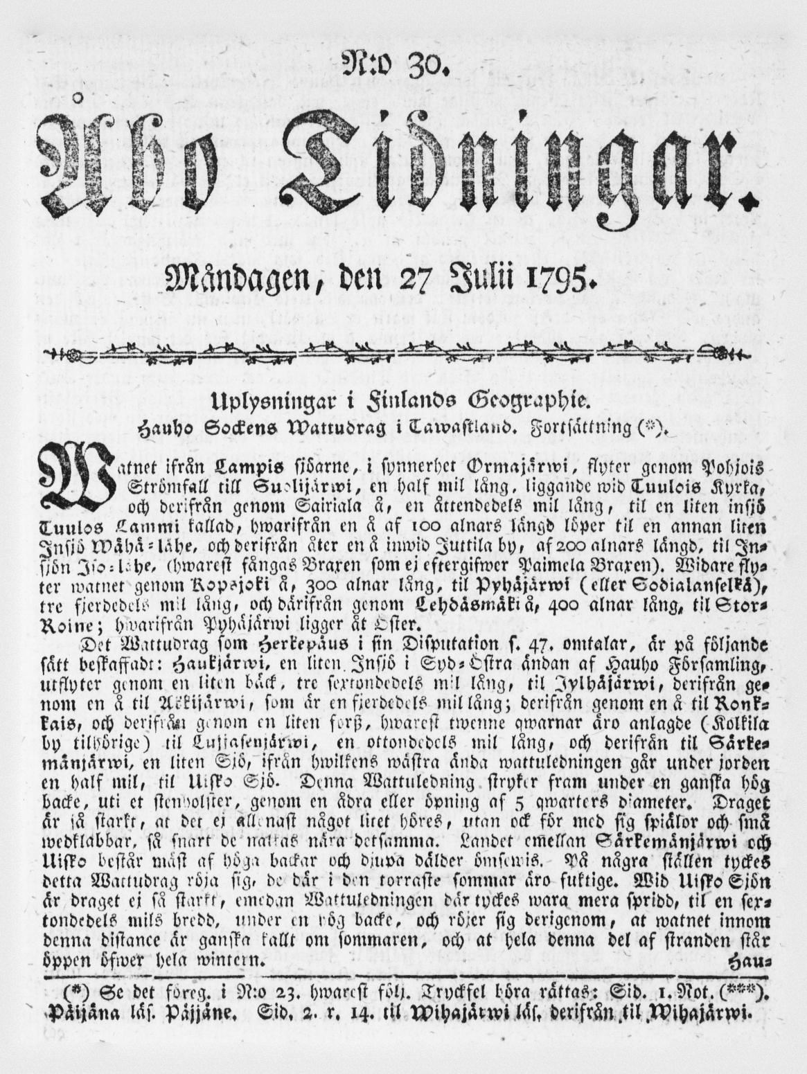 Tidningssida ur ÅBO TIDNINGAR, 1795-07-27