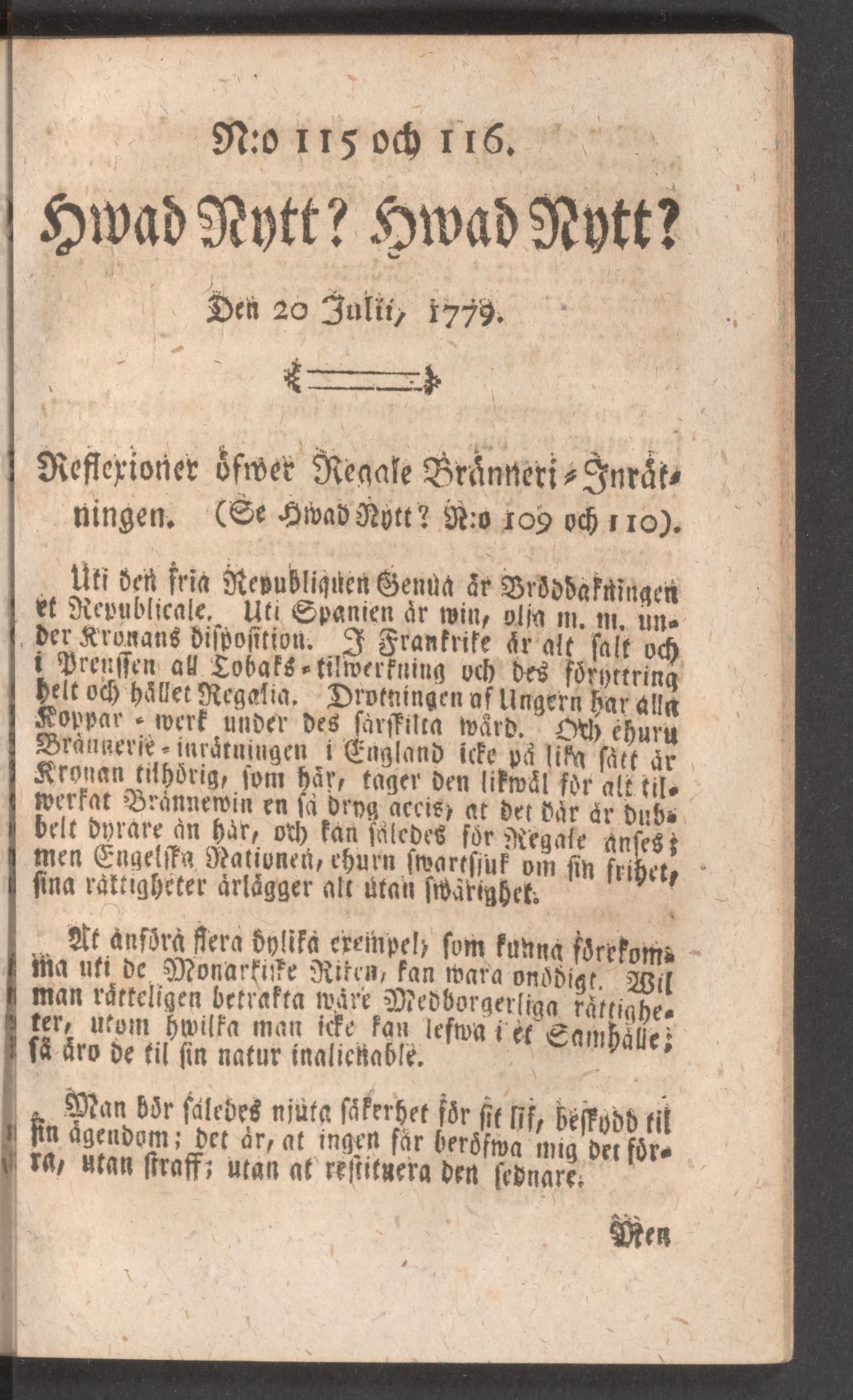 Tidningssida ur HWAD NYTT?, 1779-07-20