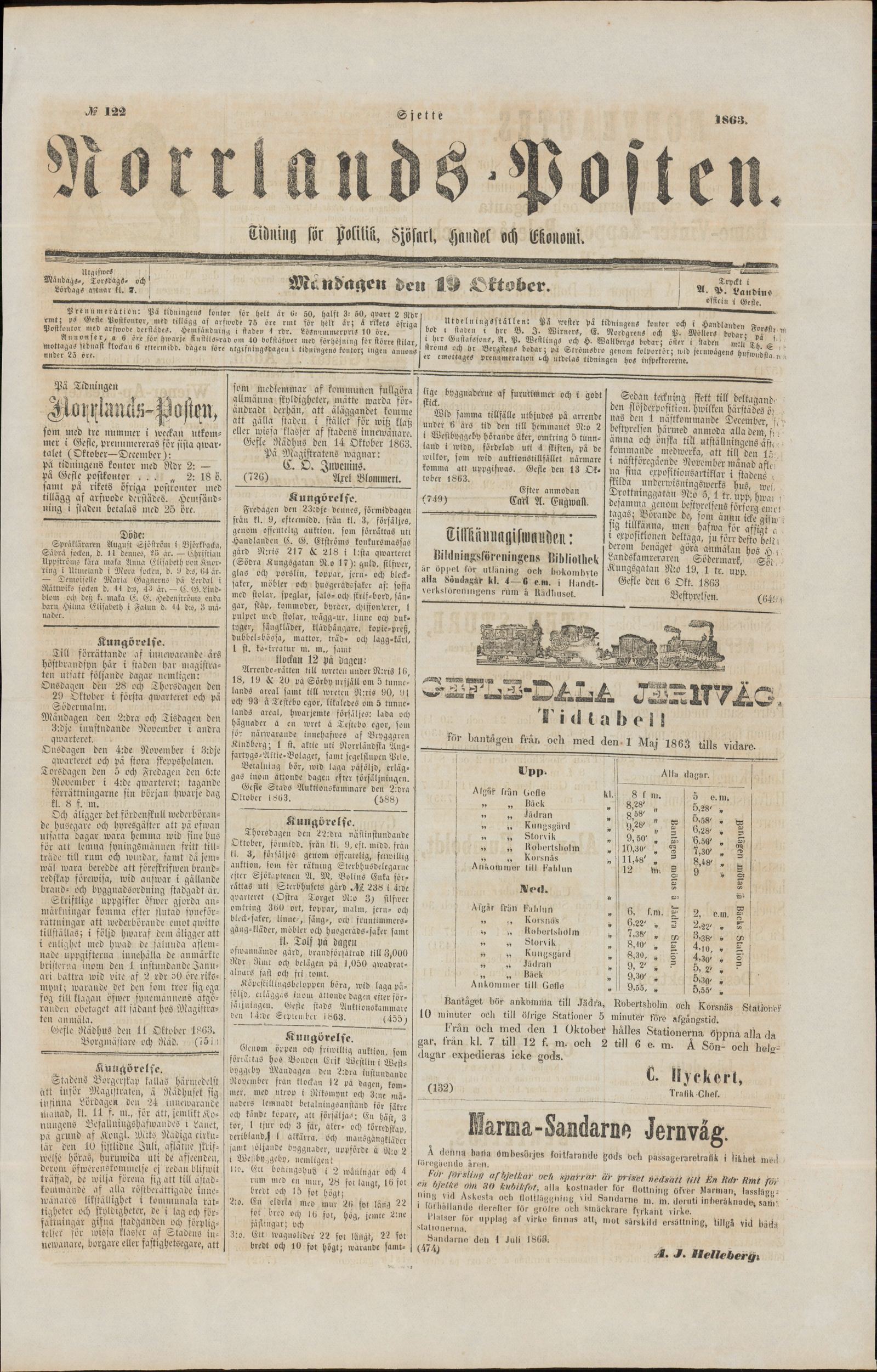 Tidningssida ur NORRLANDSPOSTEN, 1863-10-19
