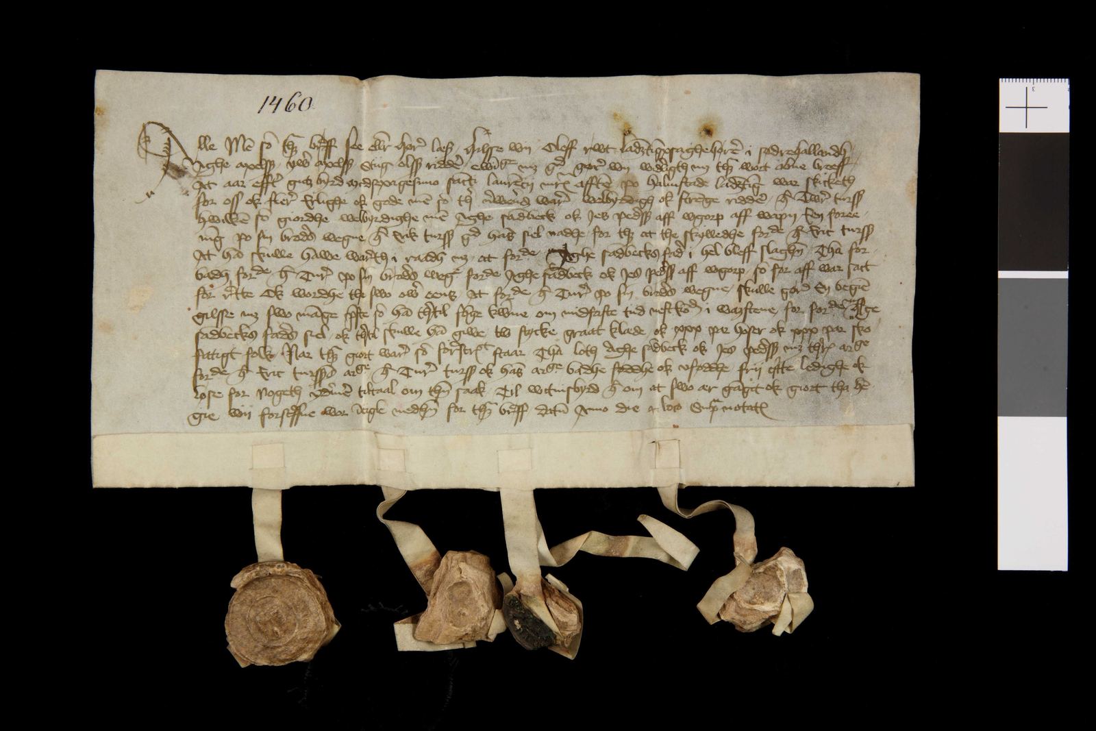 Tidningssida ur Svenskt Diplomatarium, 1460-08-09