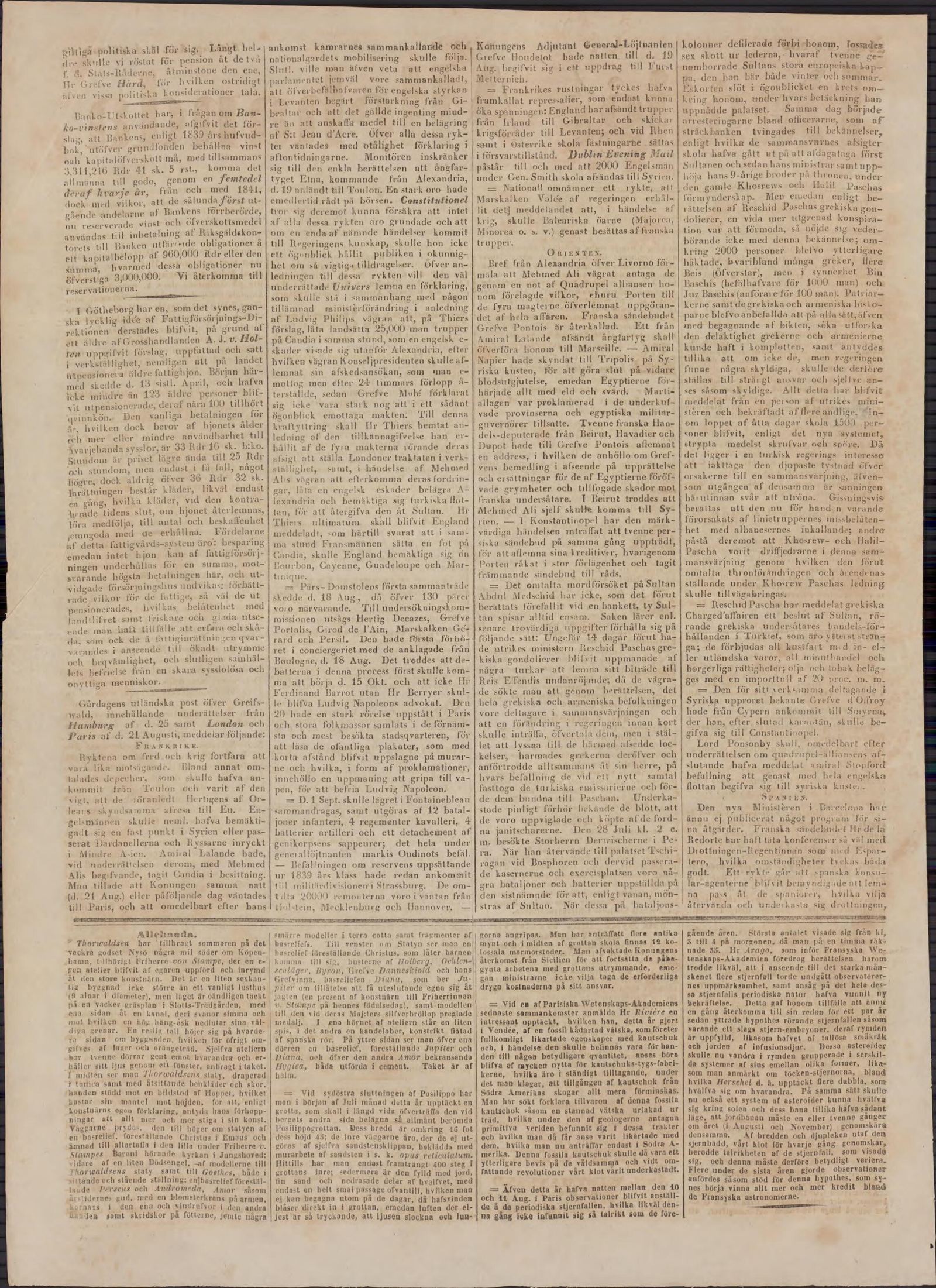 Tidningssida ur Dagligt Allehanda, 1840-09-01