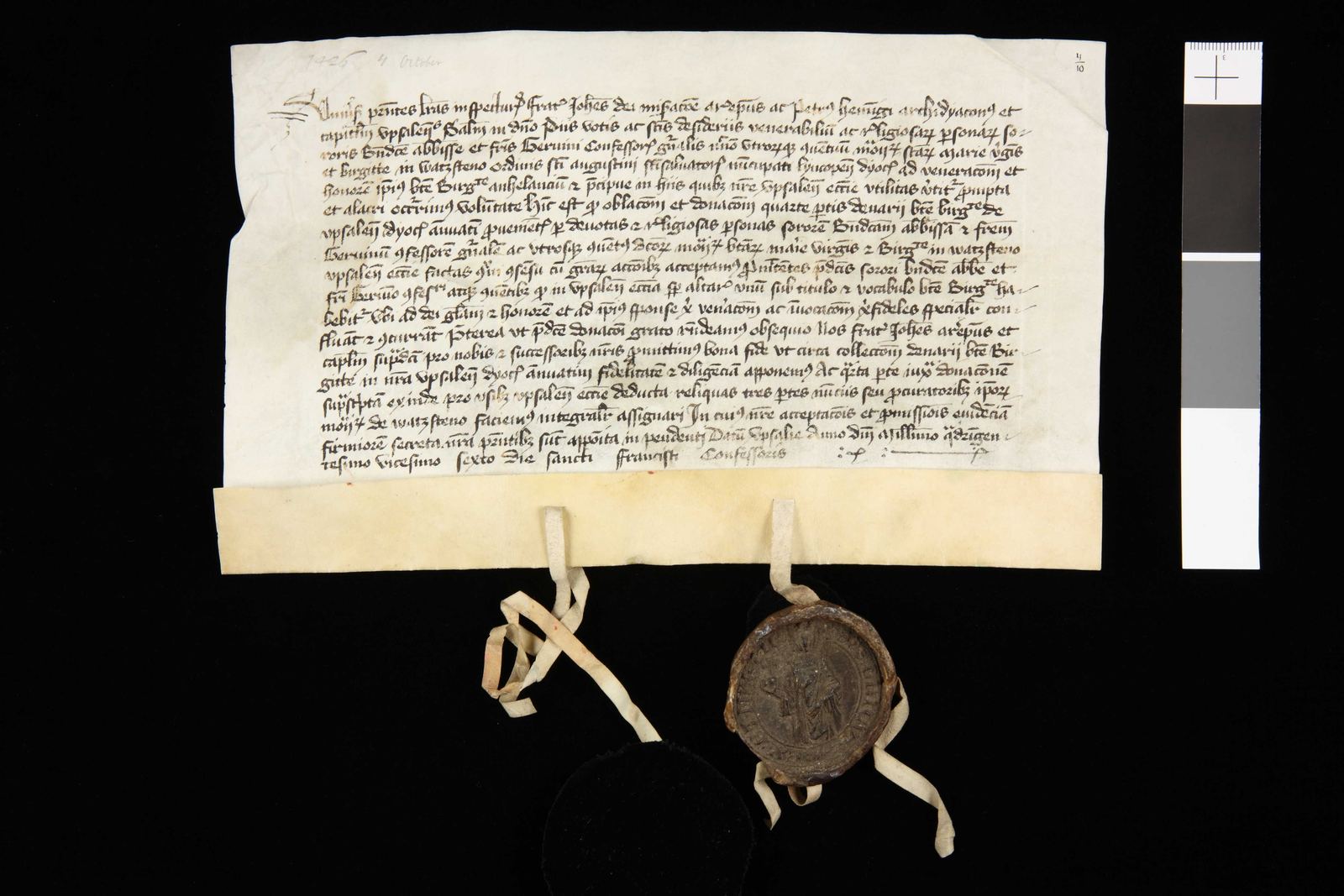 Tidningssida ur Svenskt Diplomatarium, 1426-10-04