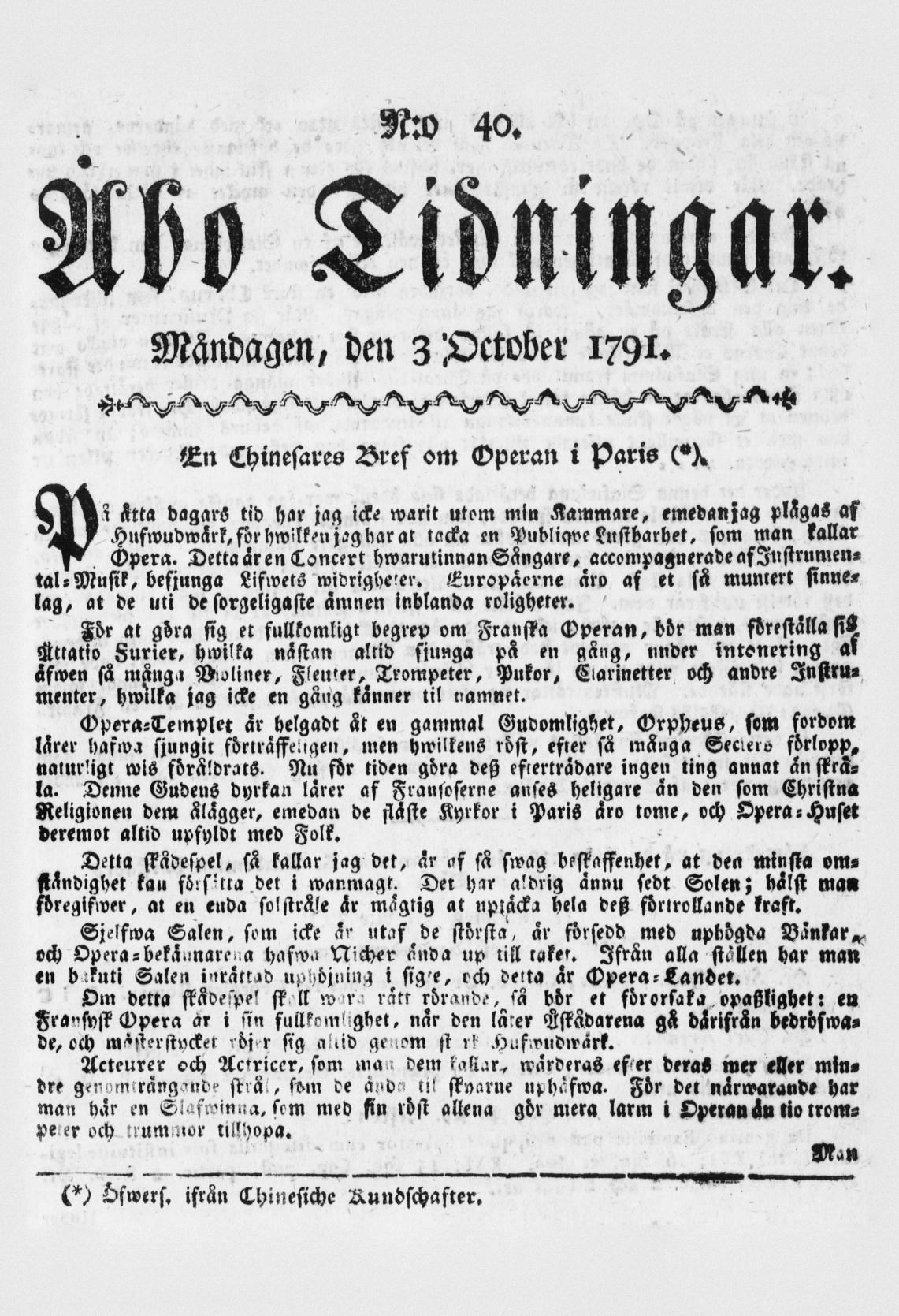 Tidningssida ur ÅBO TIDNINGAR, 1791-10-03