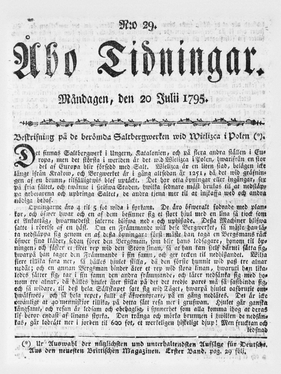 Tidningssida ur ÅBO TIDNINGAR, 1795-07-20