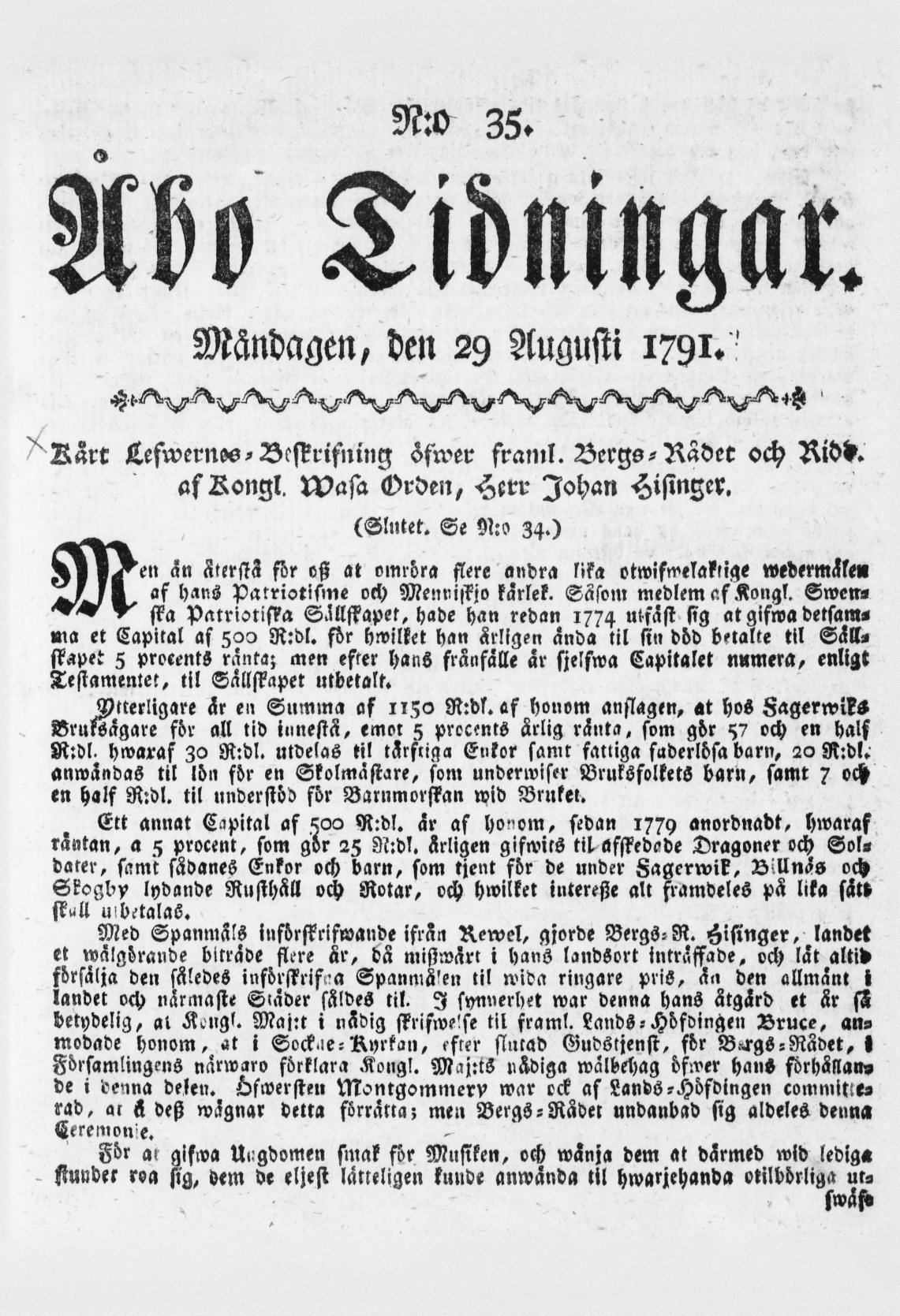 Tidningssida ur ÅBO TIDNINGAR, 1791-08-29