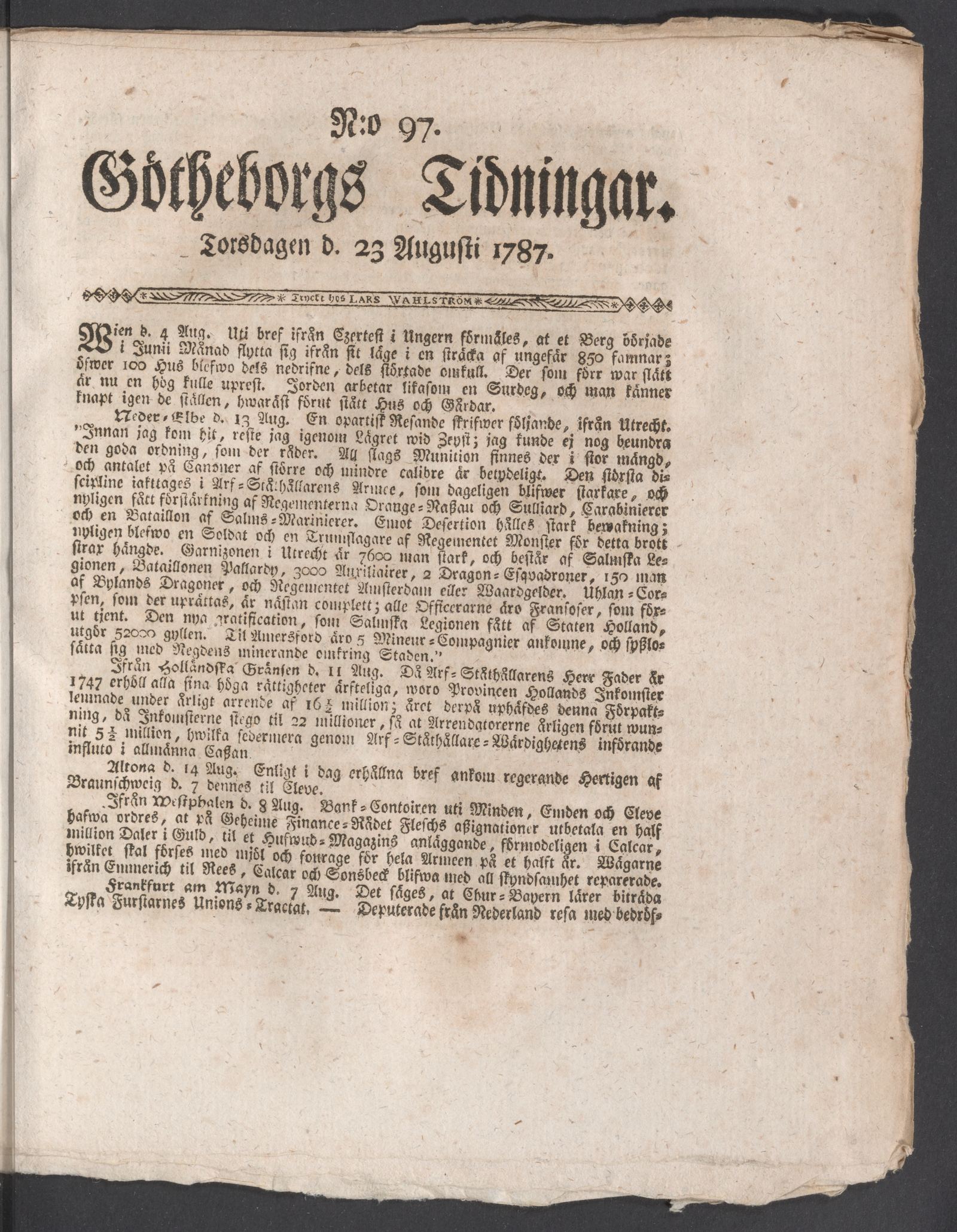 Tidningssida ur GÖTHEBORGS TIDNINGAR, 1787-08-23