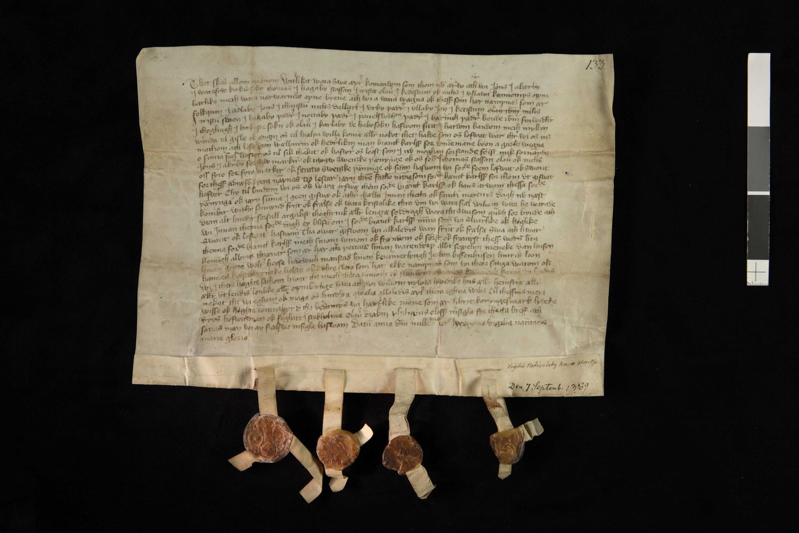 Tidningssida ur Svenskt Diplomatarium, 1389-09-07