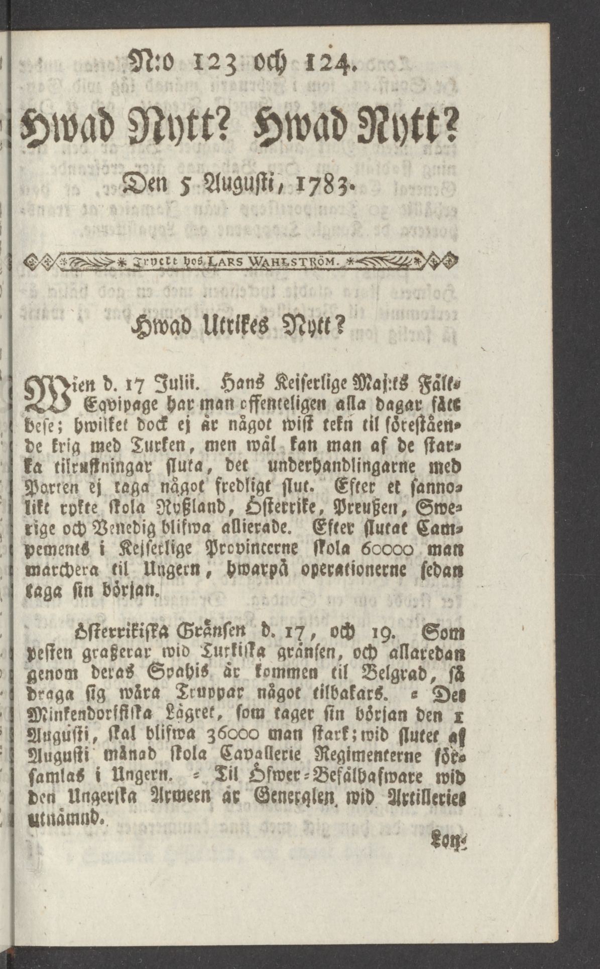 Tidningssida ur HWAD NYTT?, 1783-08-05