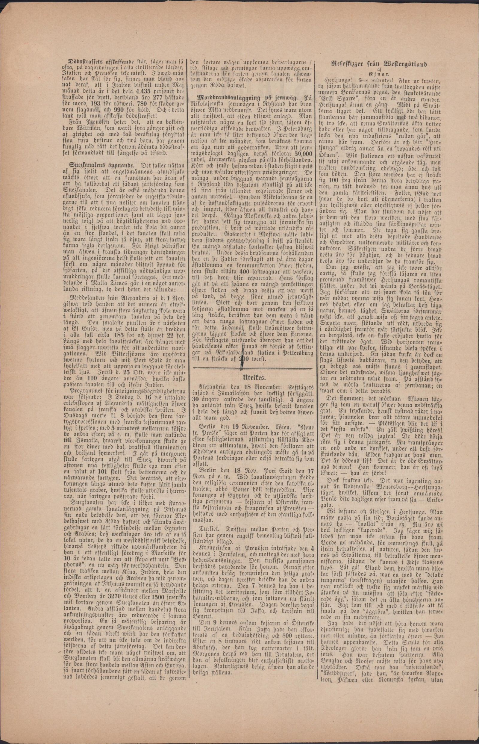 Tidningssida ur Strömstads Tidning, 1869-11-24
