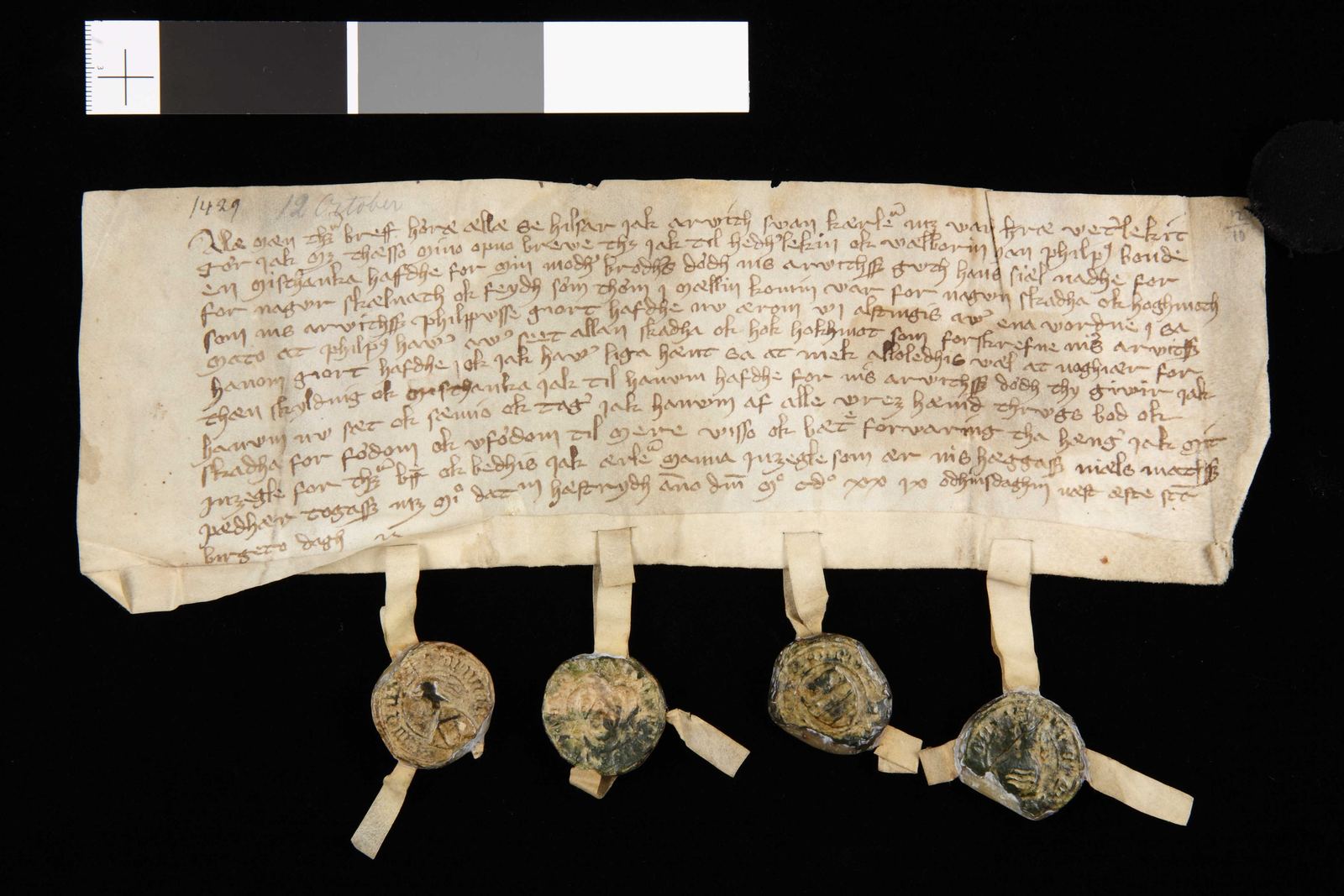 Tidningssida ur Svenskt Diplomatarium, 1429-10-12