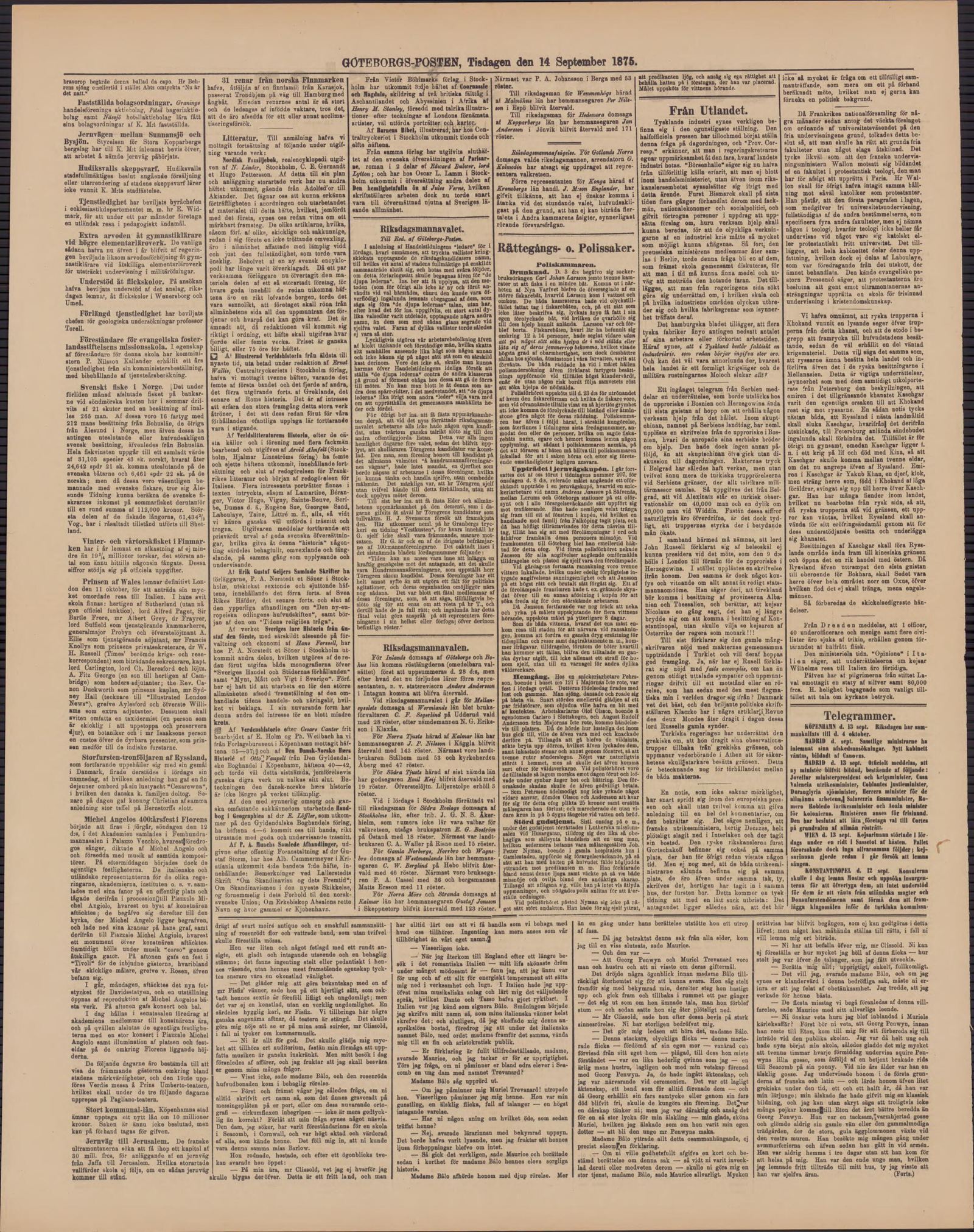 Tidningssida ur Göteborgsposten, 1875-09-14
