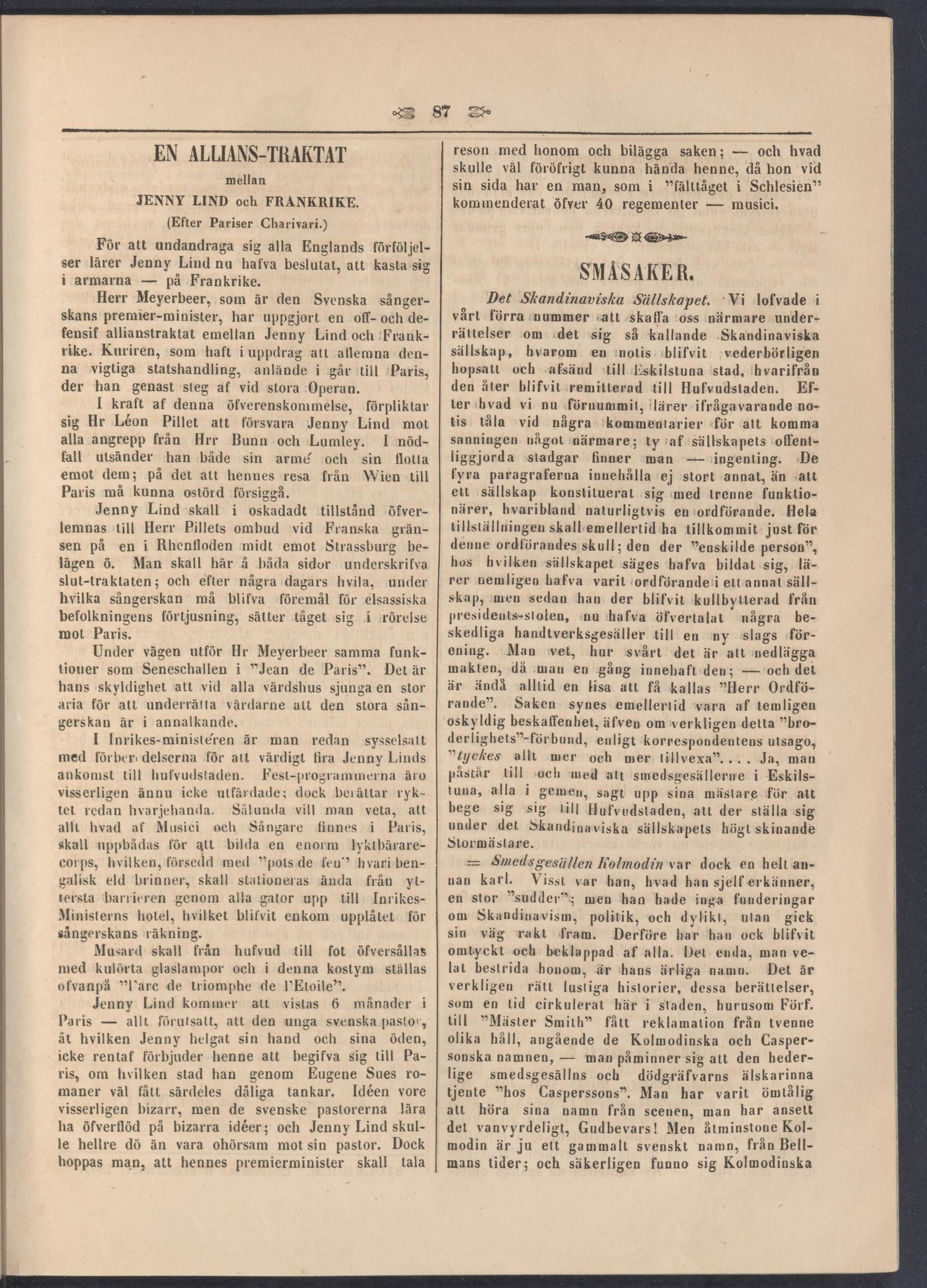 Tidningssida ur Stockholms Figaro (1847):11, 1847-03-14