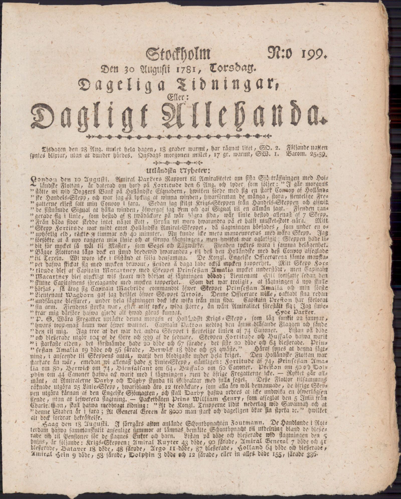 Tidningssida ur DAGLIGT ALLEHANDA, 1781-08-30