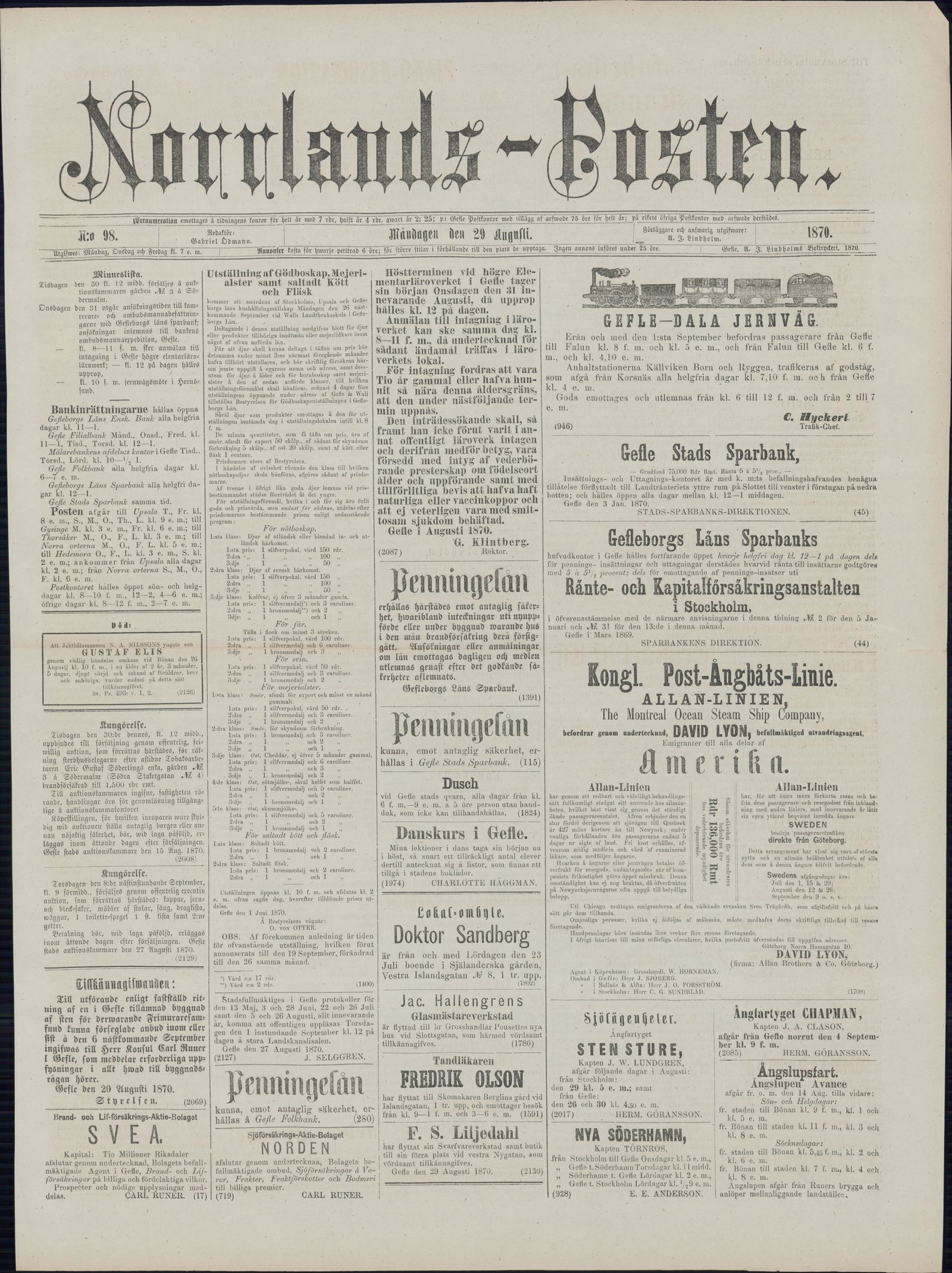 Tidningssida ur NORRLANDSPOSTEN, 1870-08-29