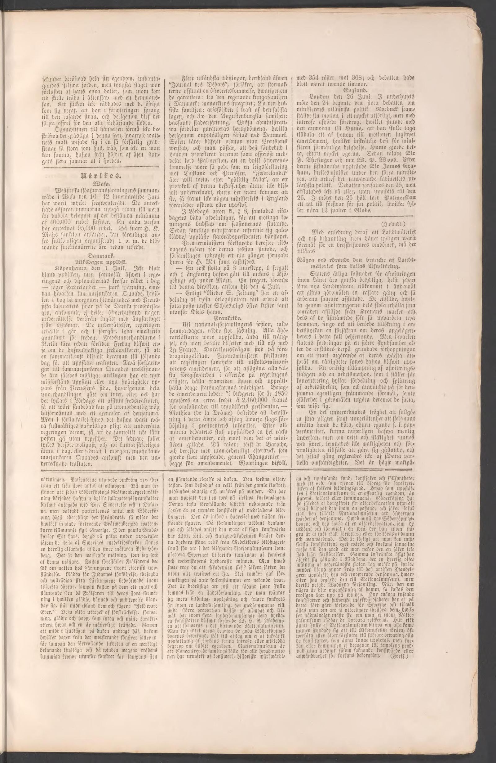 Tidningssida ur Härnösandsposten, 1850-07-11