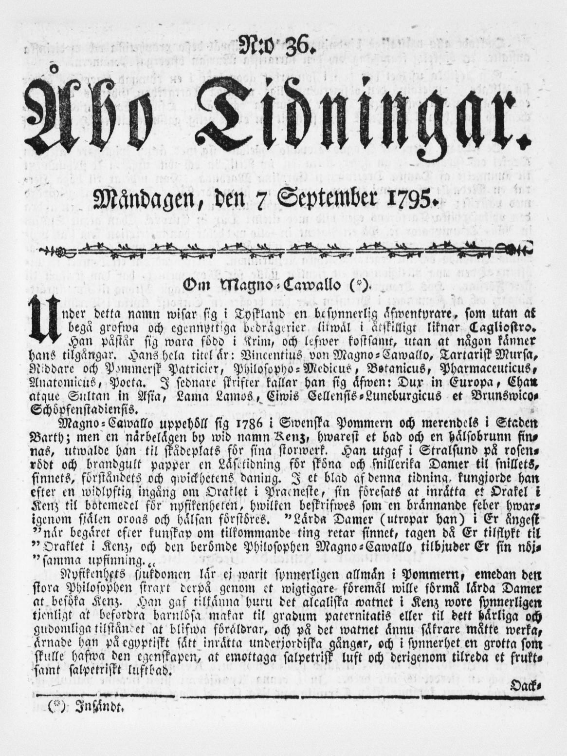 Tidningssida ur ÅBO TIDNINGAR, 1795-09-07