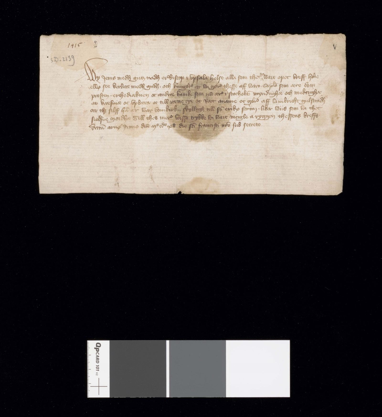 Tidningssida ur Svenskt Diplomatarium, 1415-10-04