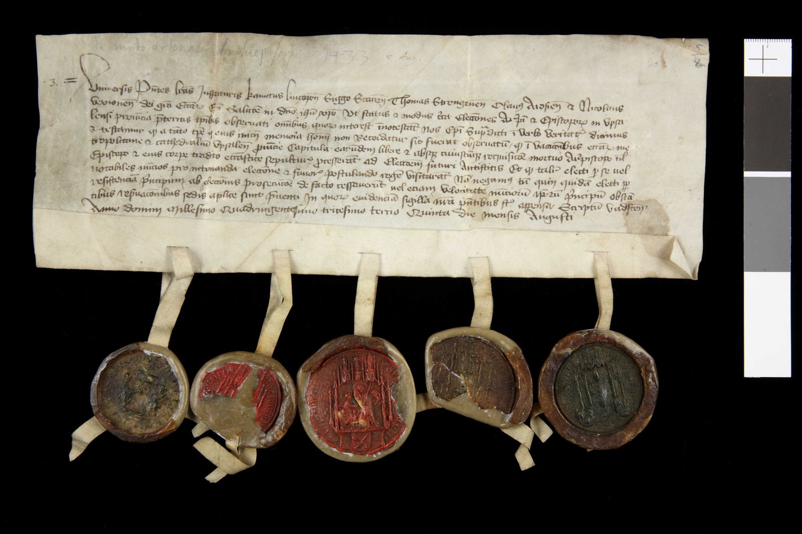 Tidningssida ur Svenskt Diplomatarium, 1433-08-05