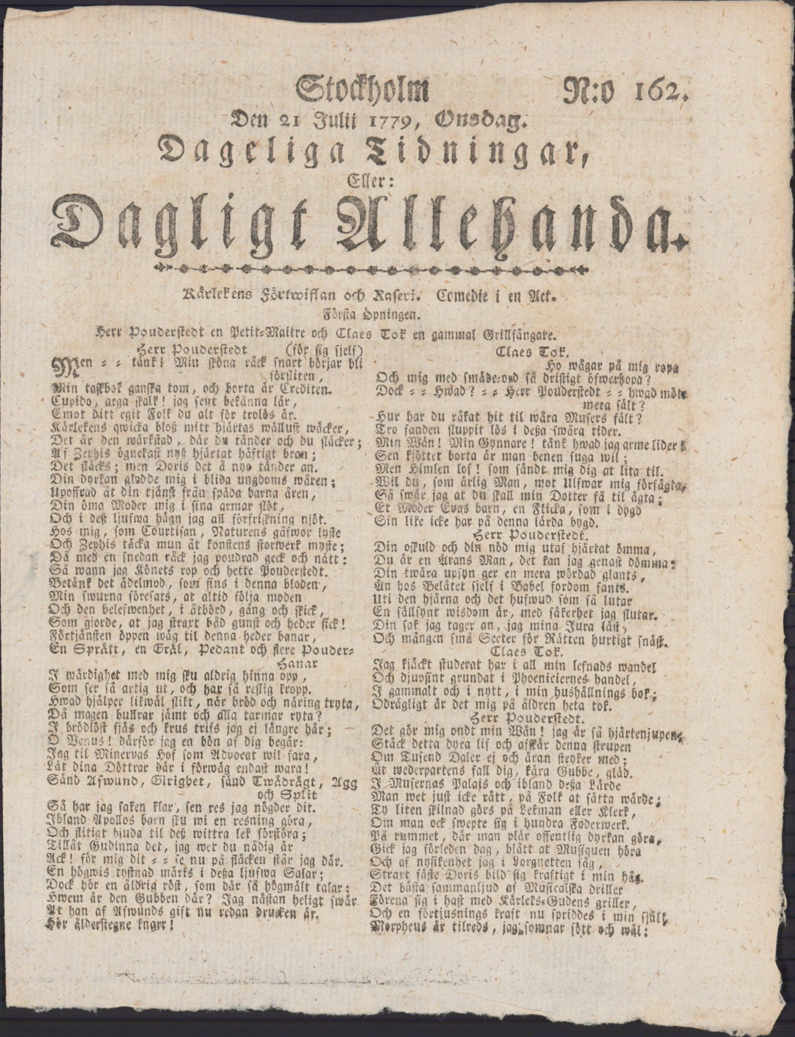 Tidningssida ur DAGLIGT ALLEHANDA, 1779-07-21