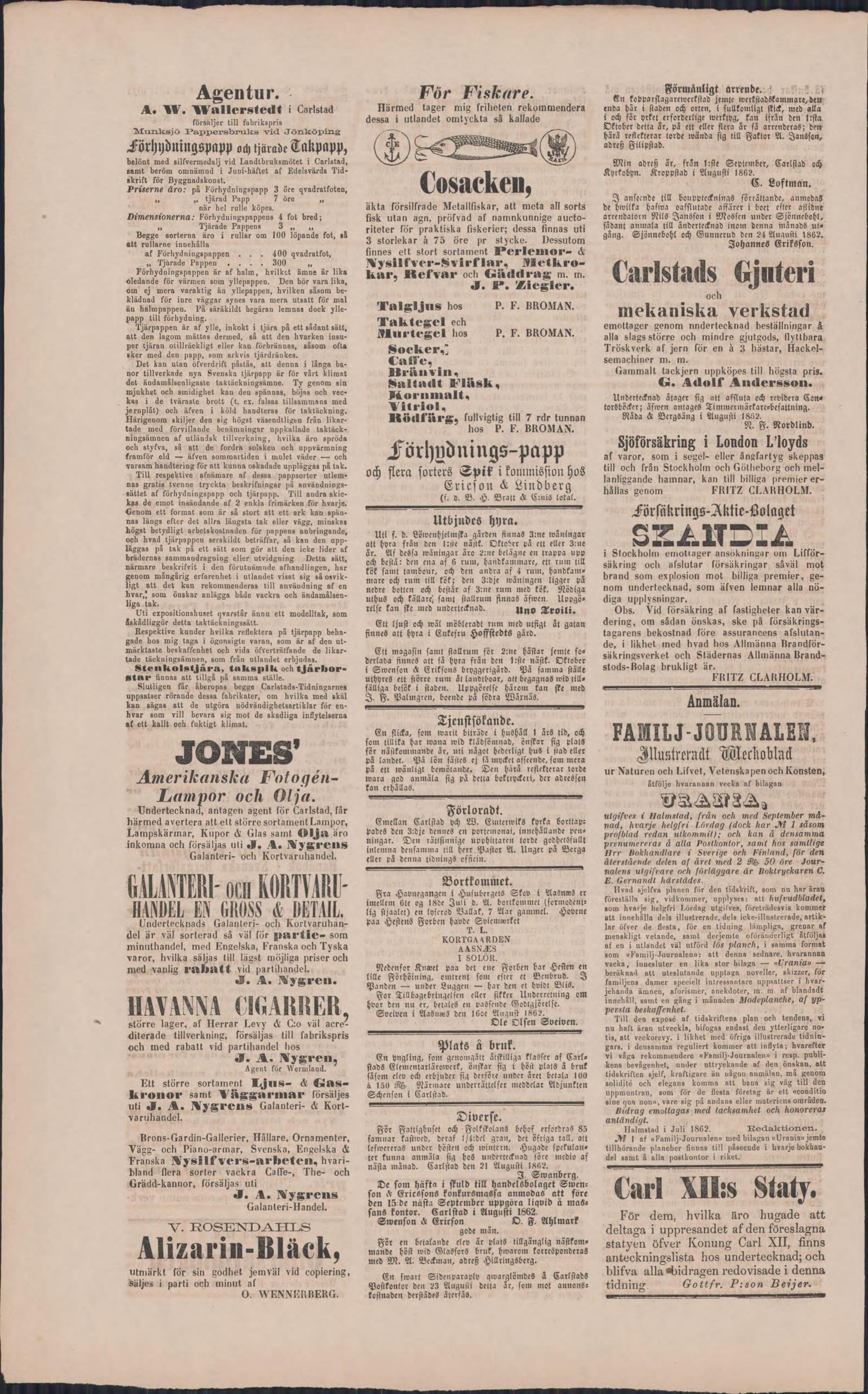 Tidningssida ur Nya Wermlandstidningen, 1862-08-30