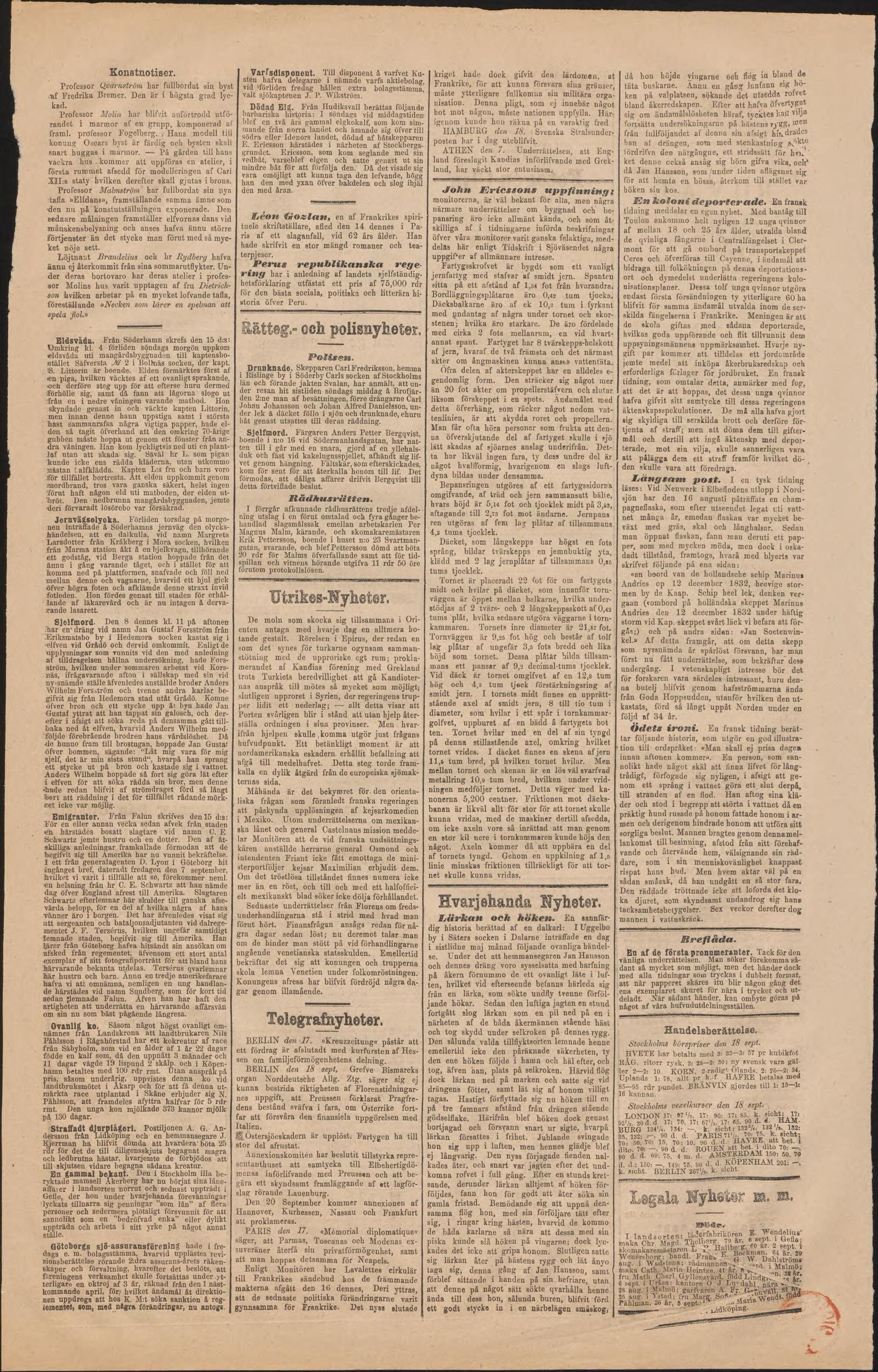 Tidningssida ur Dagens Nyheter, 1866-09-19