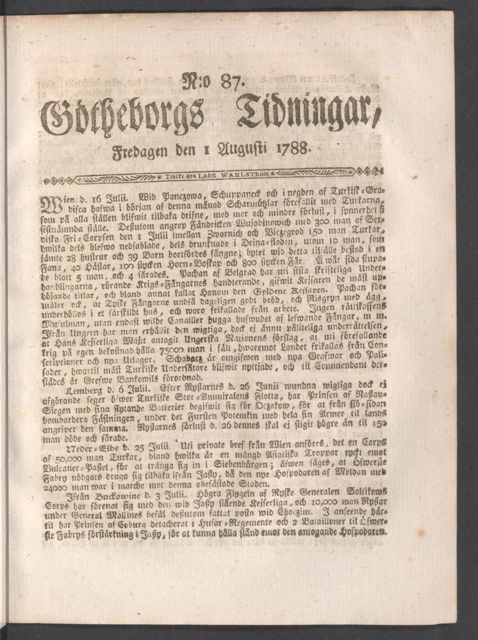 Tidningssida ur GÖTHEBORGS TIDNINGAR, 1788-08-01