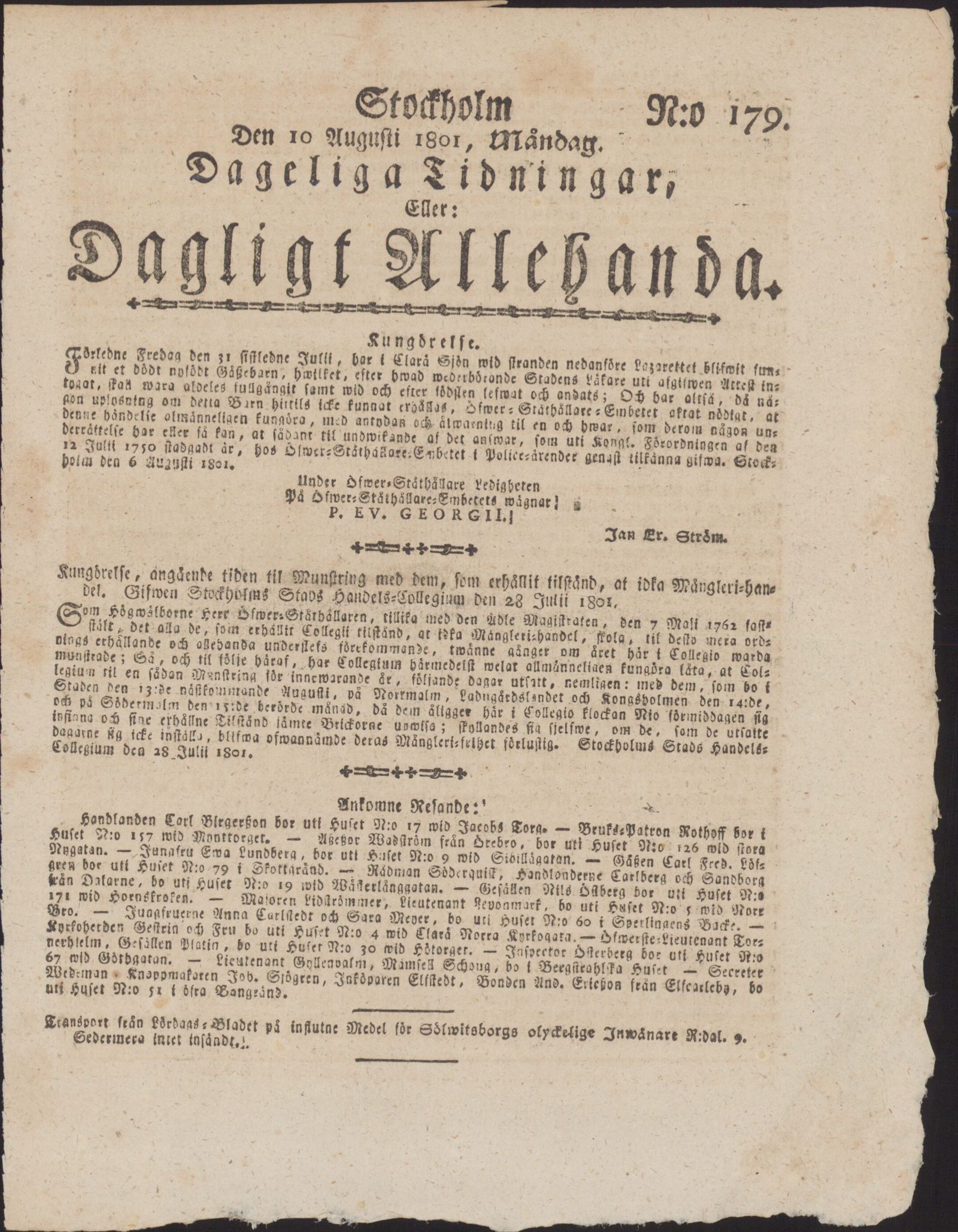Tidningssida ur DAGLIGT ALLEHANDA, 1801-08-10