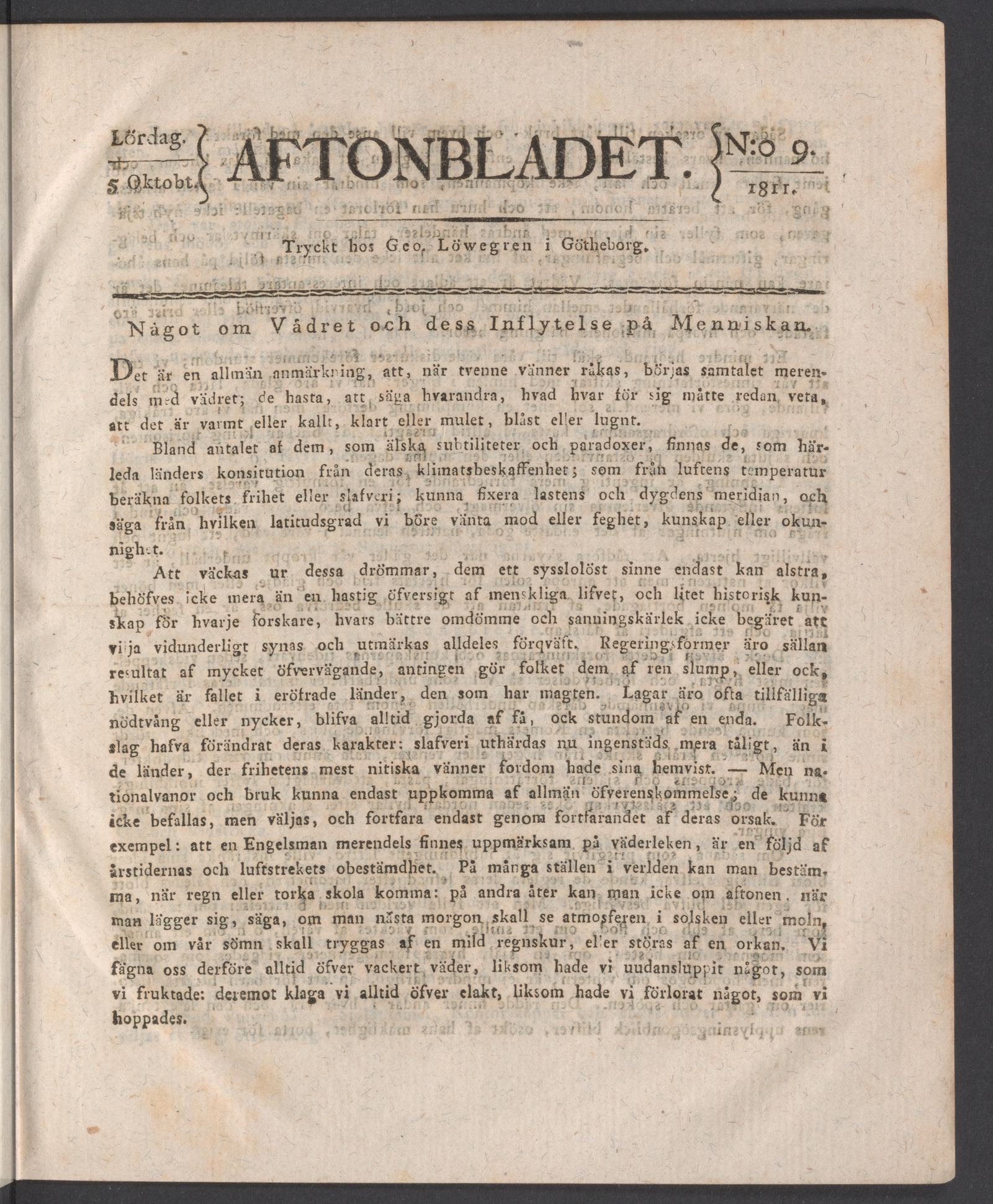 Tidningssida ur AFTONBLADET, 1811-10-05