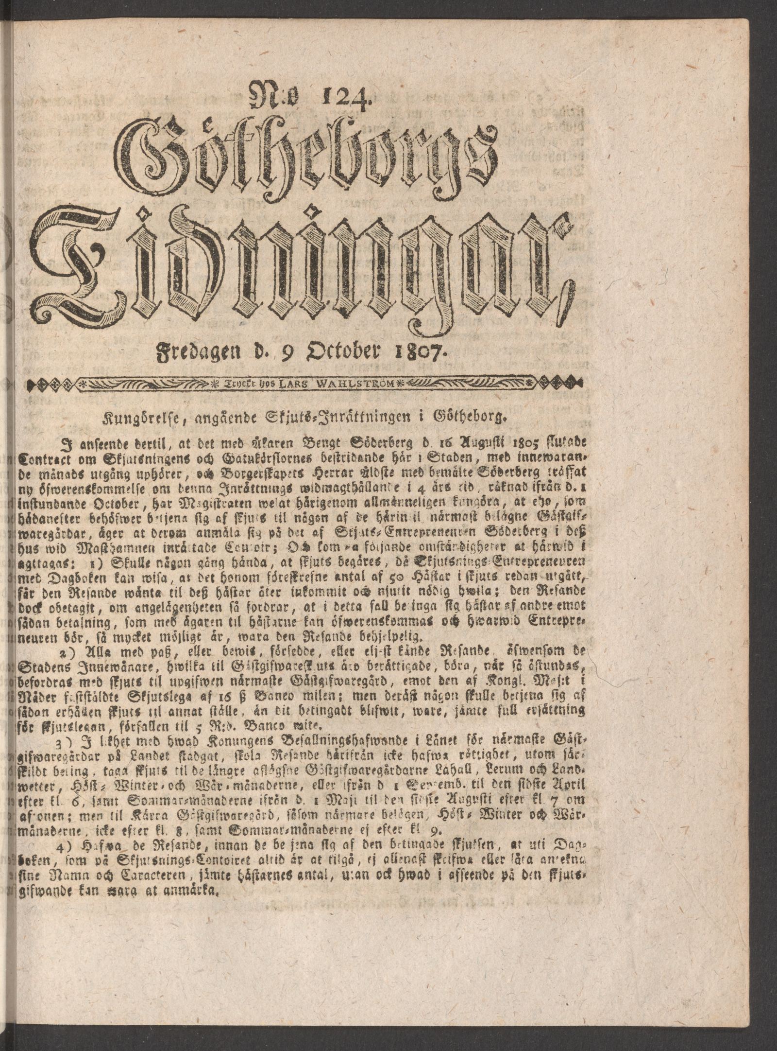 Tidningssida ur GÖTHEBORGS TIDNINGAR, 1807-10-09
